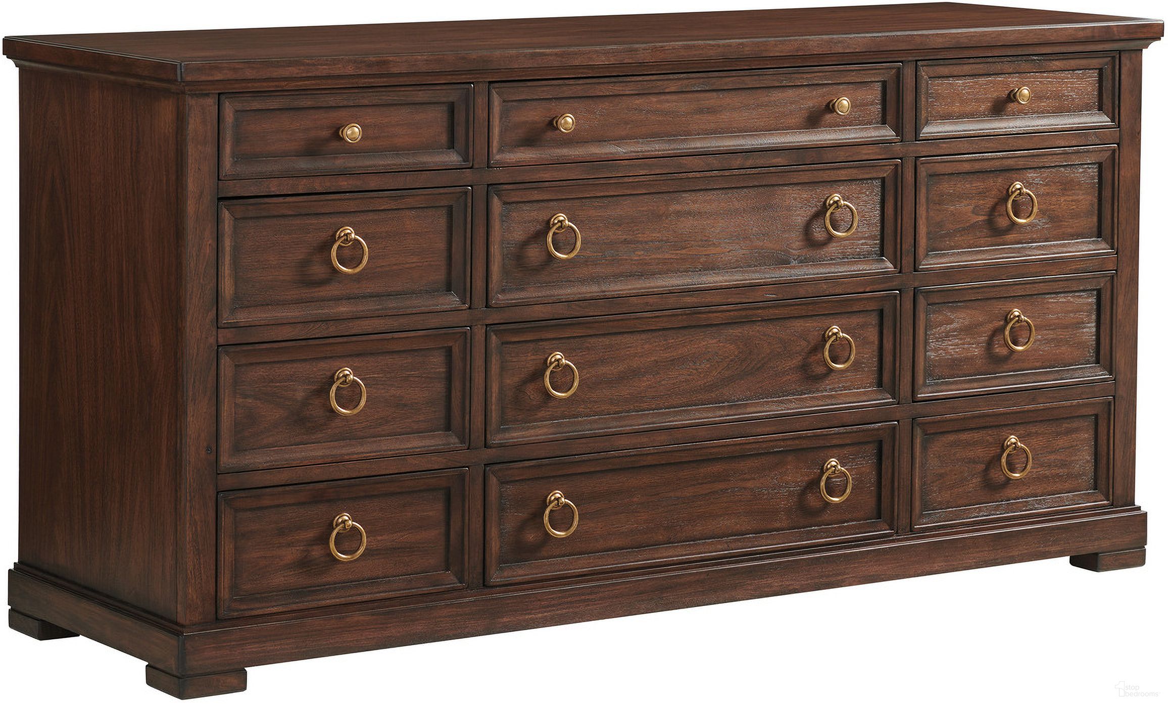 The appearance of Silverado Sereno Triple Dresser In Montecito designed by Lexington in the transitional interior design. This montecito piece of furniture was selected by 1StopBedrooms from Silverado Collection to add a touch of cosiness and style into your home. Sku: 740-233. Material: Wood.