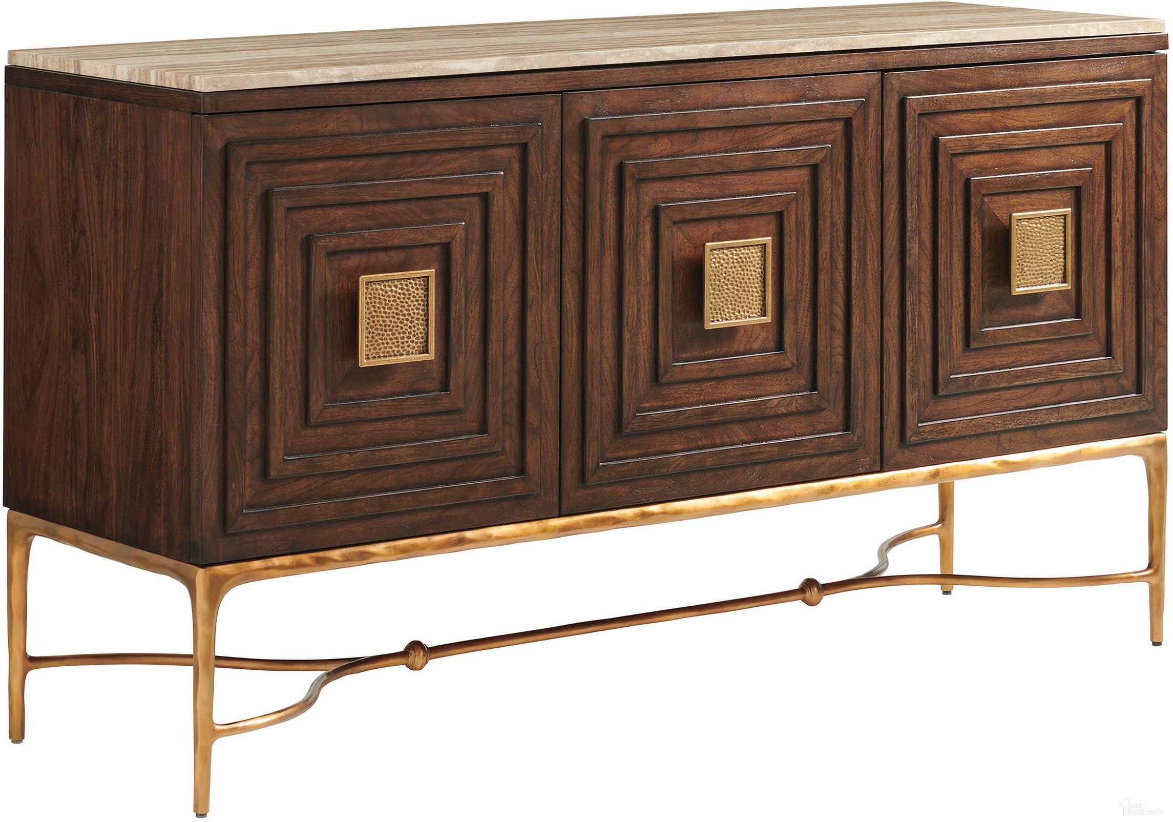 The appearance of Silverado Tiburon Sideboard with Stone Top In Montecito designed by Lexington in the transitional interior design. This montecito piece of furniture was selected by 1StopBedrooms from Silverado Collection to add a touch of cosiness and style into your home. Sku: 740-869C. Material: Wood.
