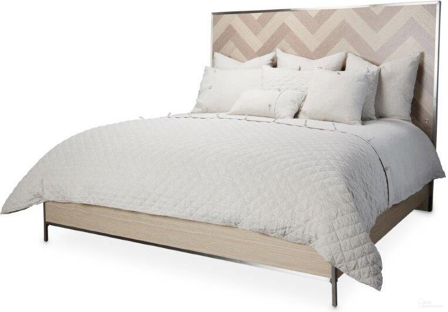The appearance of Silverlake Village Washed Oak California King Panel Bed designed by Michael Amini in the rustic / southwestern interior design. This washed oak piece of furniture  was selected by 1StopBedrooms from Silverlake Village Collection to add a touch of cosiness and style into your home. Sku: KI-SLVG014-129;KI-SLVG134-129;9000238-00. Bed Type: Panel Bed. Bed Size: California King. Material: Wood Veneer.