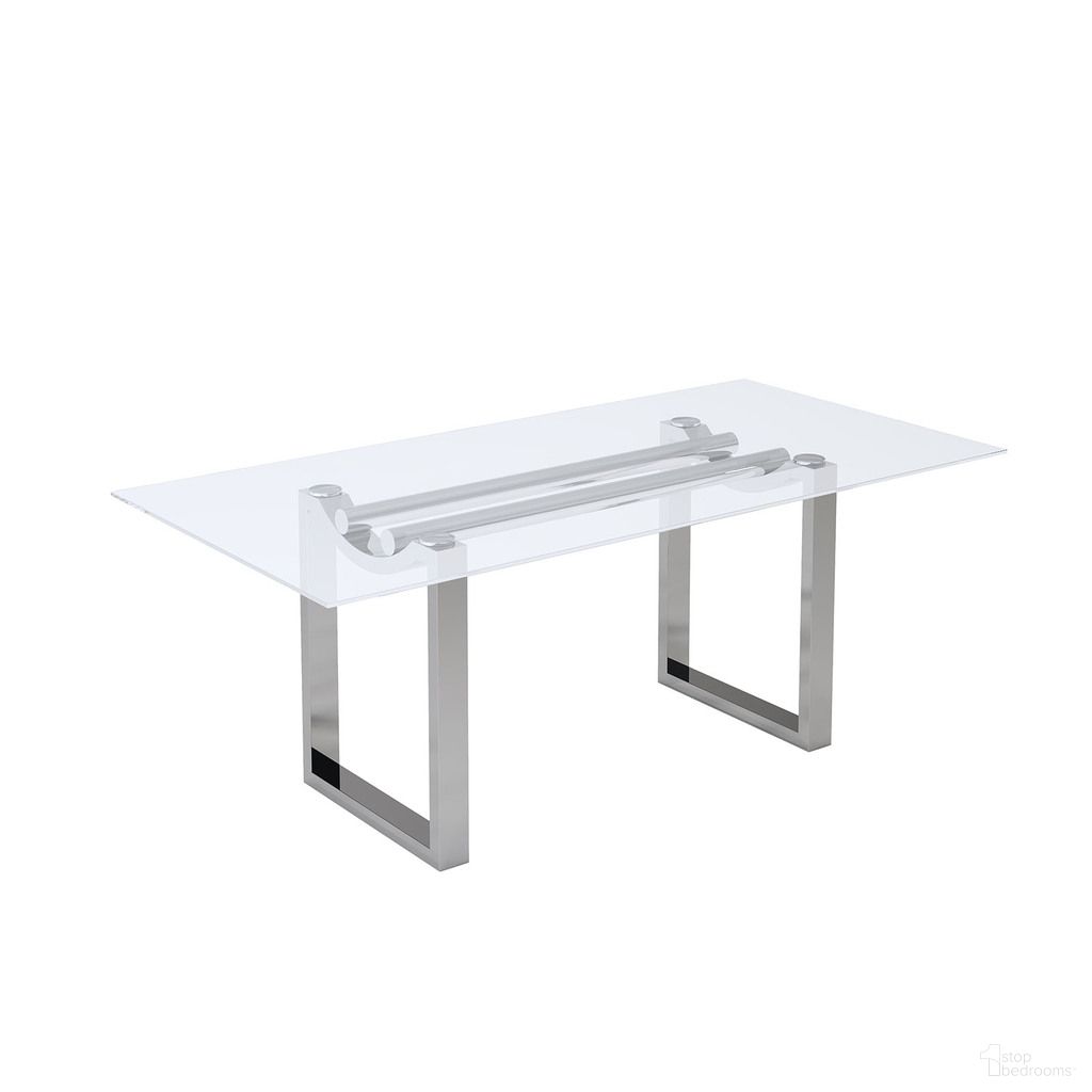 The appearance of Silvestri Dining Table In Chrome designed by Furniture of America in the modern / contemporary interior design. This chrome piece of furniture  was selected by 1StopBedrooms from Silvestri Collection to add a touch of cosiness and style into your home. Sku: FM37000SV-T-1;FM37000SV-T-2;FM37000SV-T-3. Table Base Style: Double Pedestal. Table Top Shape: Rectangular. Size: 39" x 79". Material: Tempered Glass.