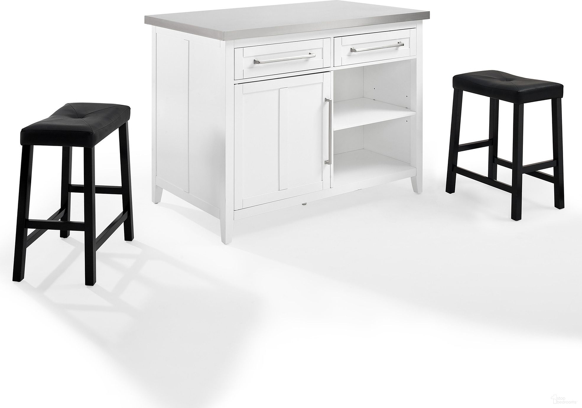 Silvia Stainless Steel Top Island W/Uph Saddle Stools In White and Black