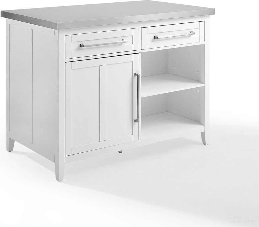 Silvia Stainless Steel Top Kitchen Island In White