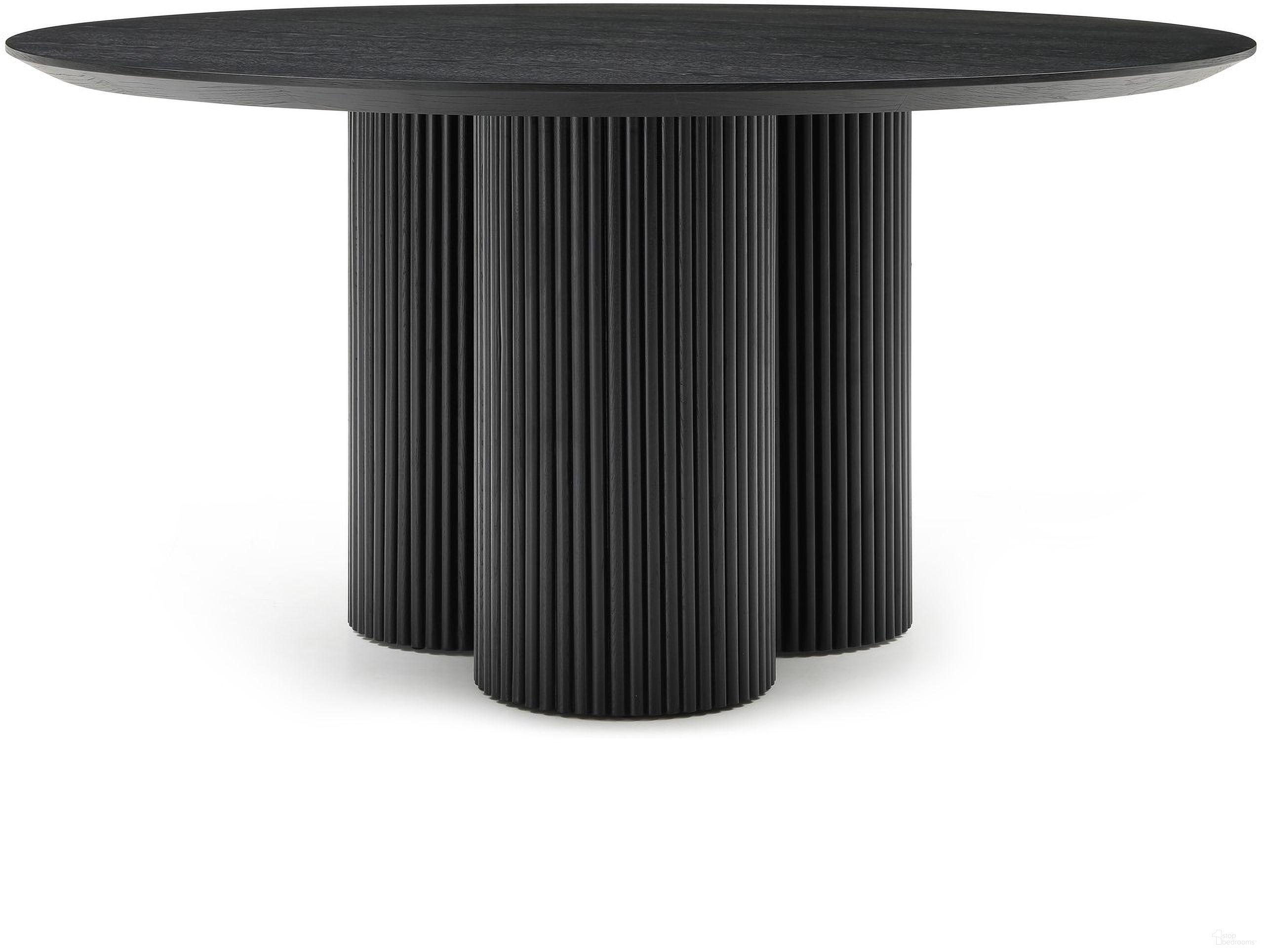 The appearance of Simba 60-Inch Dining Table In Black designed by Meridian in the transitional interior design. This black piece of furniture  was selected by 1StopBedrooms from Simba Collection to add a touch of cosiness and style into your home. Sku: 518Black-T Box 1/2 (Table Top);518Black-T Box 2/2 (Base). Table Base Style: Pedestal. Table Top Shape: Round. Material: MDF. Size: 60".