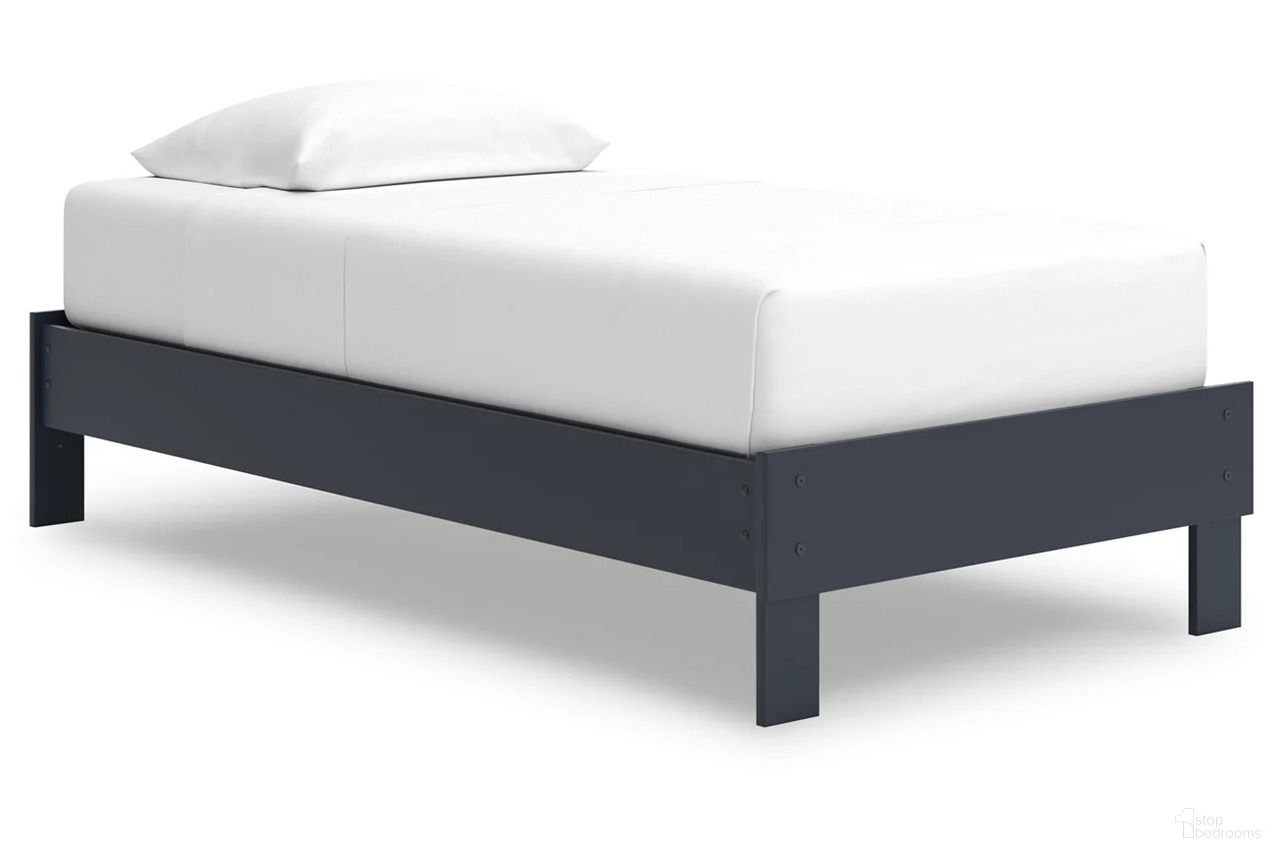 The appearance of Simmenfort Twin Platform Bed In Navy Blue designed by Signature Design by Ashley in the transitional interior design. This navy blue piece of furniture was selected by 1StopBedrooms from Simmenfort Collection to add a touch of cosiness and style into your home. Sku: EB1528-111. Bed Type: Platform Bed. Material: Wood. Bed Size: Twin.