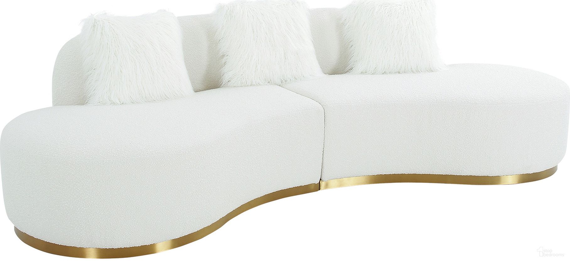 The appearance of Simona Collection Curved Sofa with 3 Pillows In Ivory and Gold designed by Pasargad Home in the modern / contemporary interior design. This ivory and gold piece of furniture was selected by 1StopBedrooms from Noho Collection to add a touch of cosiness and style into your home. Sku: PZW-943W-S. Material: Poly.