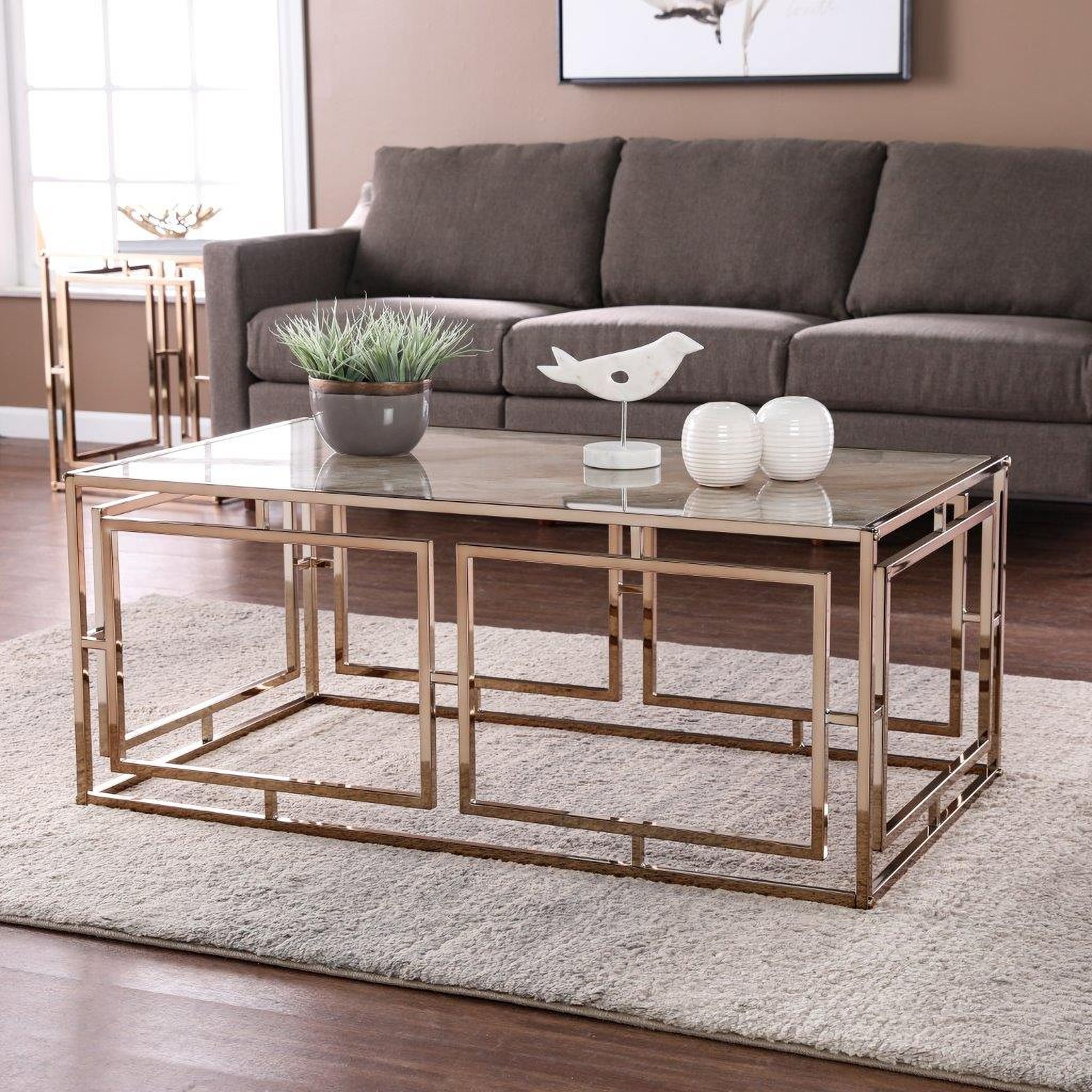 The appearance of Simondley Faux Marble Cocktail Table designed by SEI Furniture in the transitional interior design. This champagne piece of furniture was selected by 1StopBedrooms from Simondley Collection to add a touch of cosiness and style into your home. Sku: CK1125000. Material: Glass.