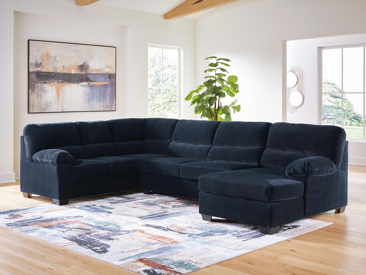 SimpleJoy 3-Piece RAF Sectional with Chaise In Navy