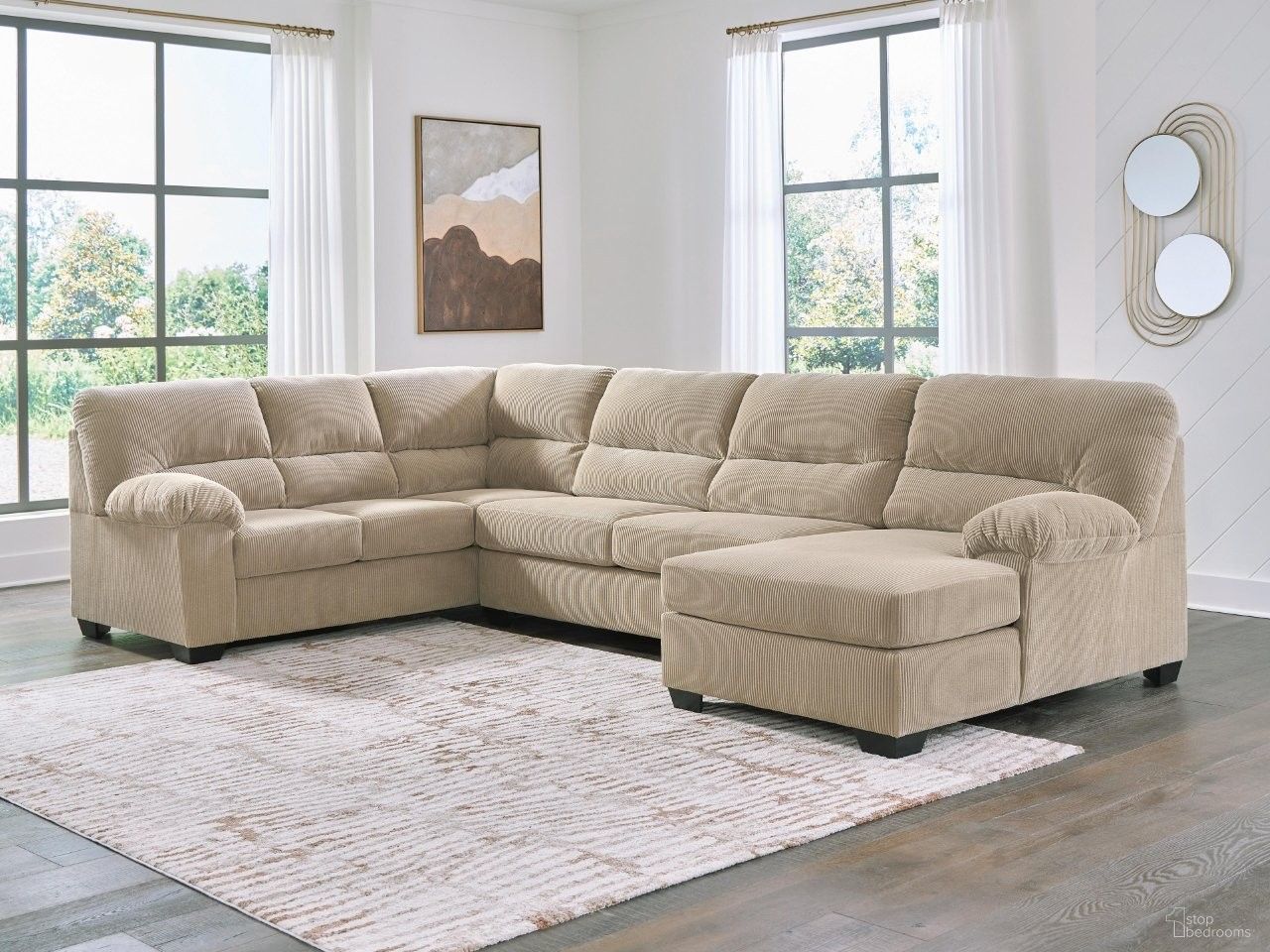 SimpleJoy 3-Piece Sectional with RAF Chaise In Sand