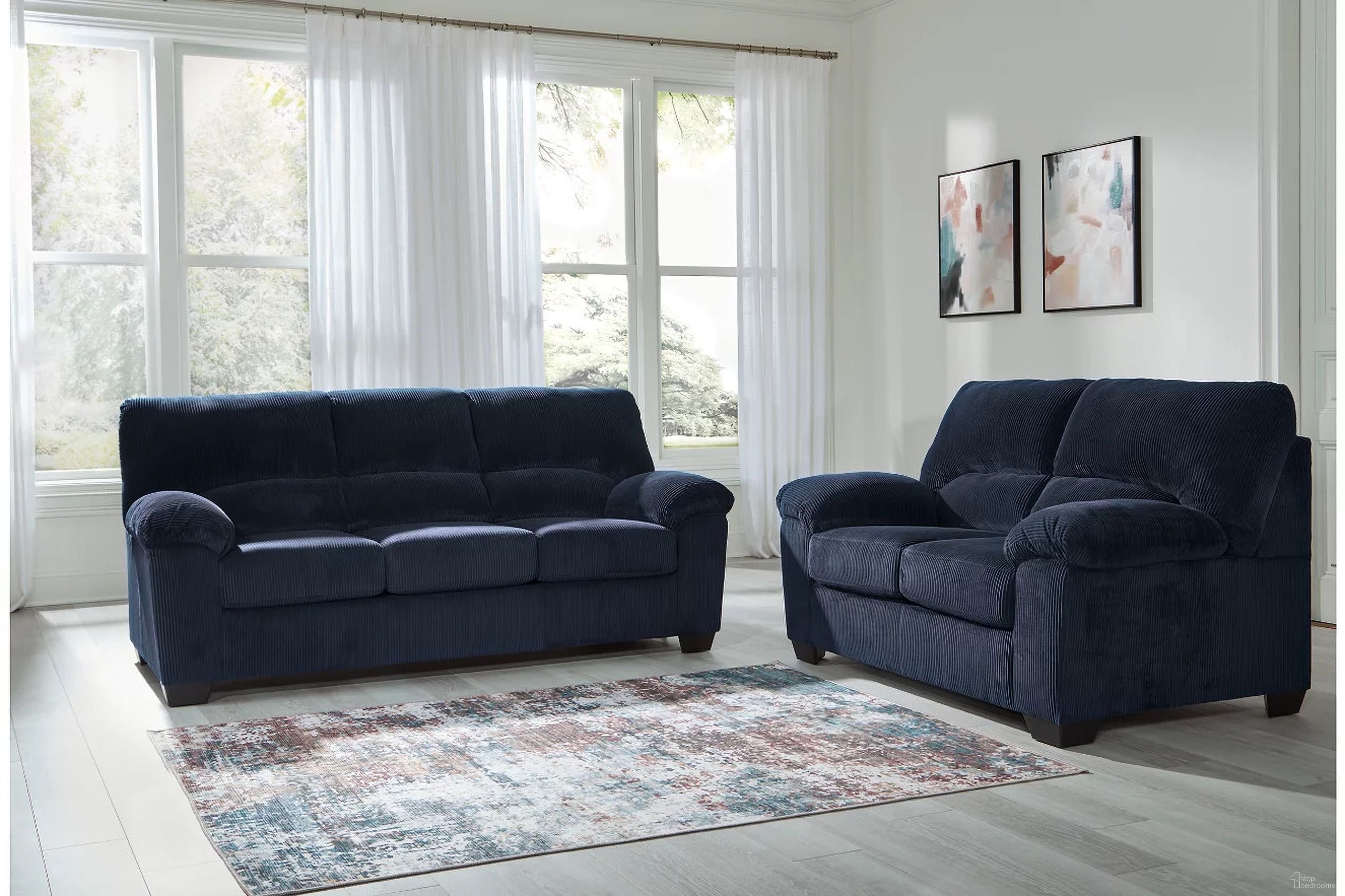 The appearance of SimpleJoy Living Room Set In Navy designed by Signature Design by Ashley in the transitional interior design. This navy piece of furniture was selected by 1StopBedrooms from Simplejoy Collection to add a touch of cosiness and style into your home. Sku: 2420538;2420535. Material: Fabric.