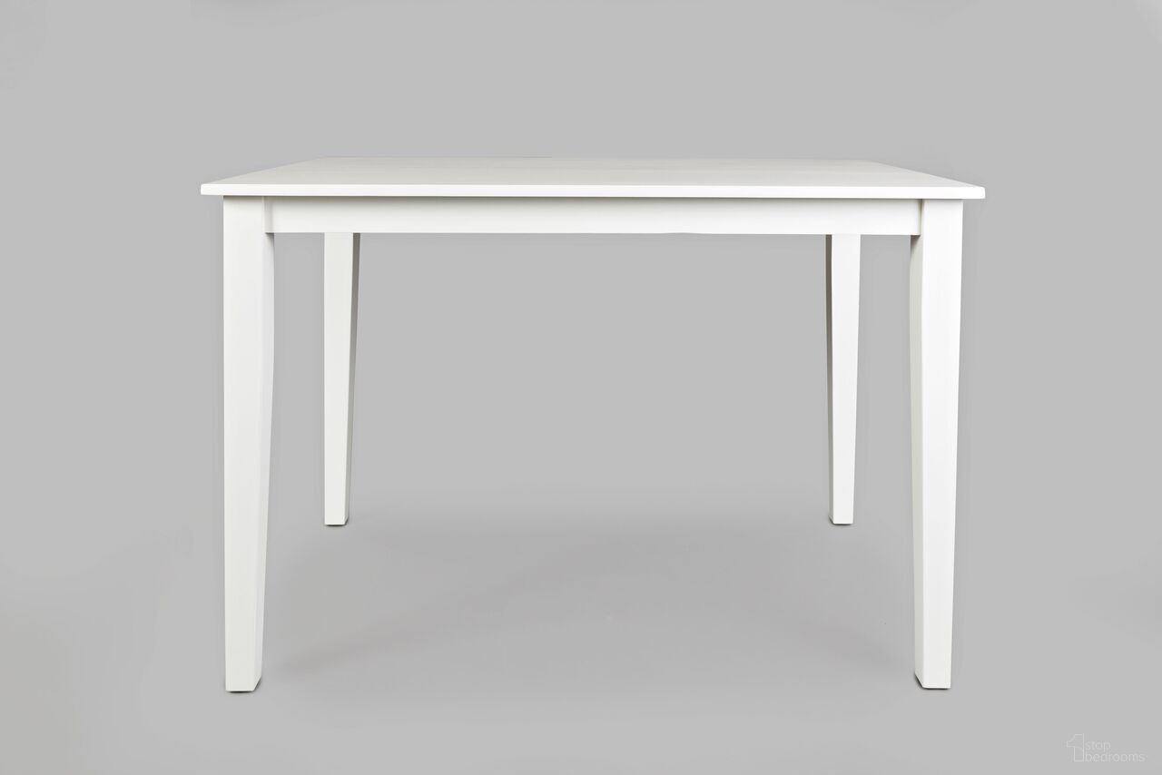 The appearance of Simplicity 54 Inch Counter Height Dining Table In White designed by Jofran in the transitional interior design. This white piece of furniture was selected by 1StopBedrooms from Simplicity Collection to add a touch of cosiness and style into your home. Sku: 652-54. Table Base Style: Legs. Table Top Shape: Square. Material: Rubberwood. Size: 54" x 32".