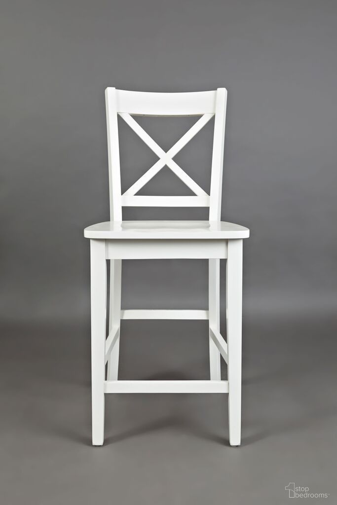 The appearance of Simplicity X-Back Counter Stool Set of 2 In White designed by Jofran in the transitional interior design. This white piece of furniture was selected by 1StopBedrooms from Simplicity Collection to add a touch of cosiness and style into your home. Sku: 652-BS806KD. Material: Acacia.