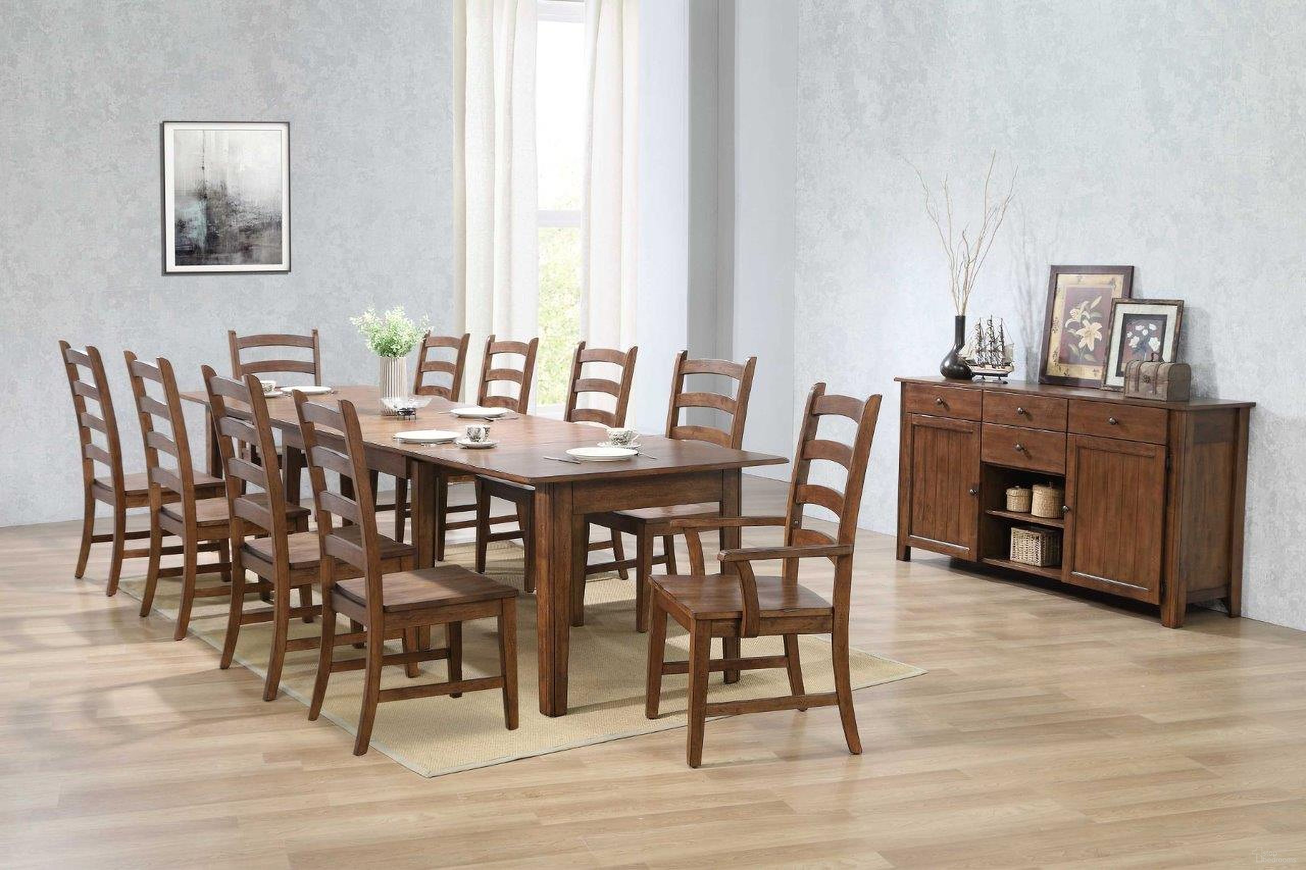 The appearance of Simply Brook Amish Brown 12 Piece Rectangular Extendable Table Dining Set designed by Sunset Trading in the traditional interior design. This brown piece of furniture was selected by 1StopBedrooms from Simply Brook Collection to add a touch of cosiness and style into your home. Sku: DLU-BR-TL-134-AM-T;DLU-BR-TL-134-AM-B;DLU-BR-C80-AM-RTA;DLU-BR-C80-AM-RTA;DLU-BR-C80-AM-RTA;DLU-BR-C80-AM-RTA;DLU-BR-C80-AM-A-RTA;DLU-BR-SB-PW. Material: Wood.