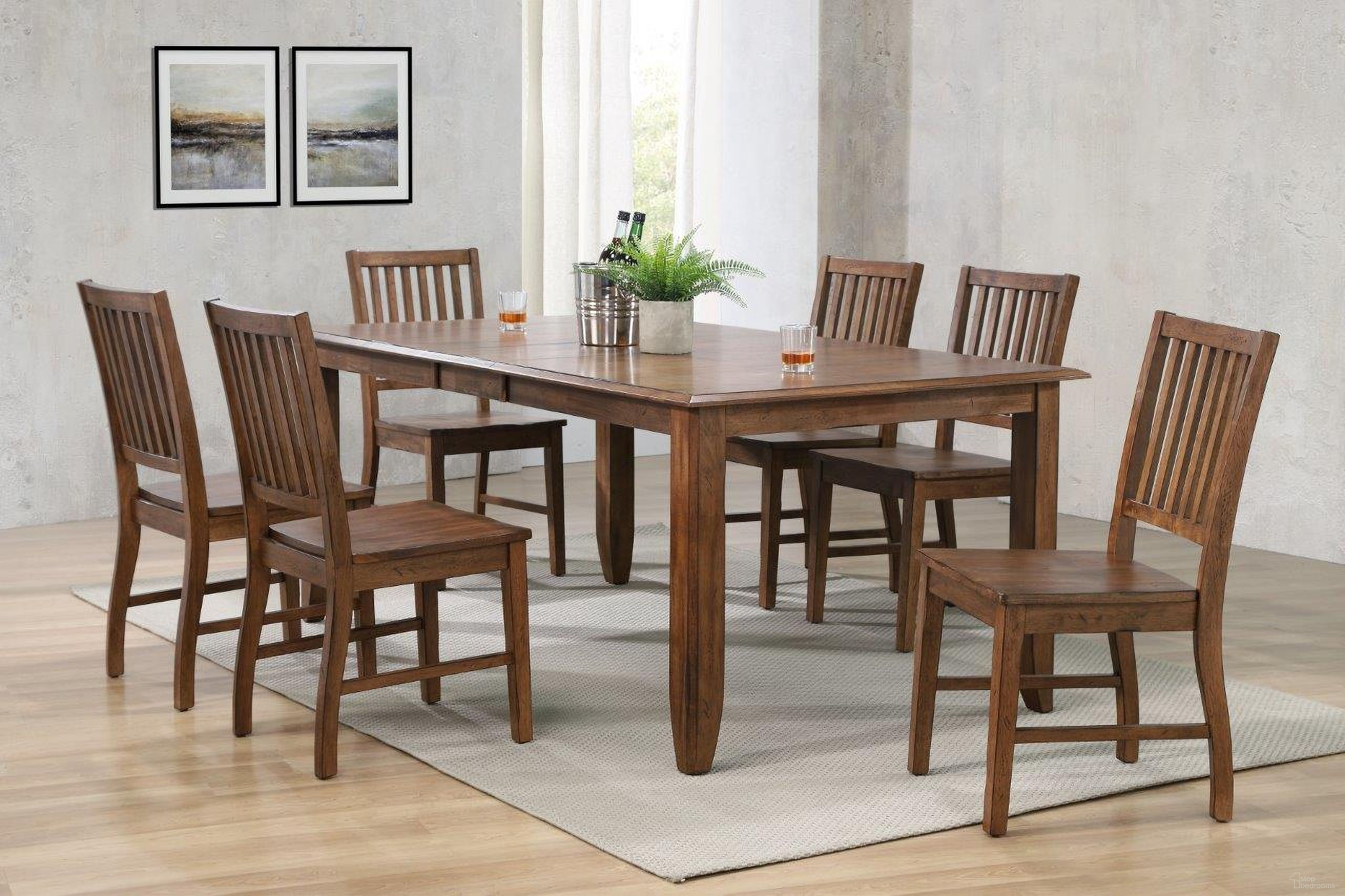 The appearance of Simply Brook Amish Brown 7 Piece Extendable Table Dining Set designed by Sunset Trading in the traditional interior design. This brown piece of furniture  was selected by 1StopBedrooms from Simply Brook Collection to add a touch of cosiness and style into your home. Sku: DLU-BR-TL-4272-AM;DLU-BR-C60-AM-RTA;DLU-BR-C60-AM-RTA;DLU-BR-C60-AM-RTA. Material: Wood.