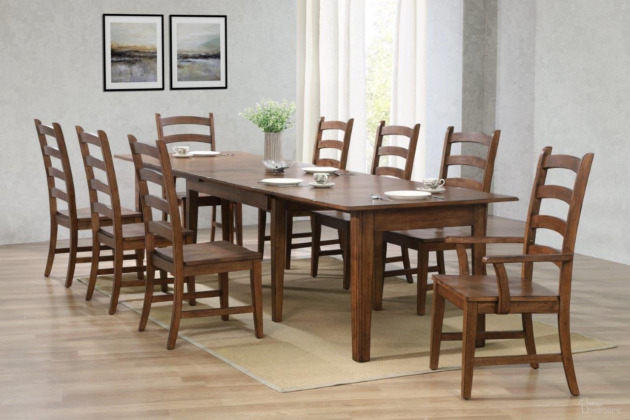The appearance of Simply Brook Amish Brown 9 Piece Rectangular Extendable Table Dining Set designed by Sunset Trading in the traditional interior design. This brown piece of furniture was selected by 1StopBedrooms from Simply Brook Collection to add a touch of cosiness and style into your home. Sku: DLU-BR-TL-134-AM-T;DLU-BR-TL-134-AM-B;DLU-BR-C80-AM-RTA;DLU-BR-C80-AM-RTA;DLU-BR-C80-AM-RTA;DLU-BR-C80-AM-A-RTA. Material: Wood.
