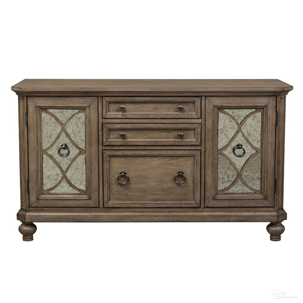 The appearance of Simply Elegant Heathered Taupe Credenza designed by Liberty in the transitional interior design. This brown piece of furniture  was selected by 1StopBedrooms from Simply Elegant Collection to add a touch of cosiness and style into your home. Sku: 412-HO120. Material: Wood.