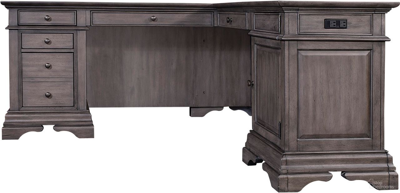 The appearance of Sinclair L-Shaped Desk In Grey designed by Aspenhome in the traditional interior design. This grey piece of furniture was selected by 1StopBedrooms from Sinclair Collection to add a touch of cosiness and style into your home. Sku: I224-307;I224-308. Material: Wood.