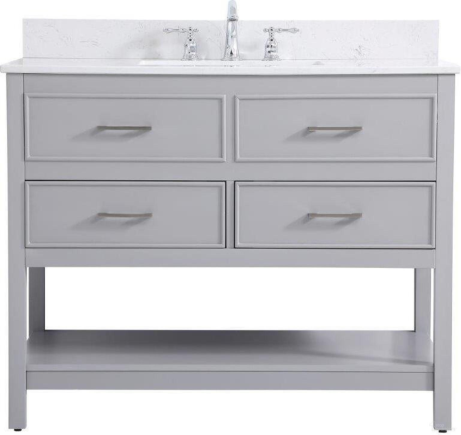 The appearance of Sinclaire 42 Inch Single Bathroom Vanity In Gray With Backsplash designed by Elegant Lighting in the traditional interior design. This gray piece of furniture  was selected by 1StopBedrooms from Sinclaire Collection to add a touch of cosiness and style into your home. Sku: VF19042GR-BS. Material: MDF.