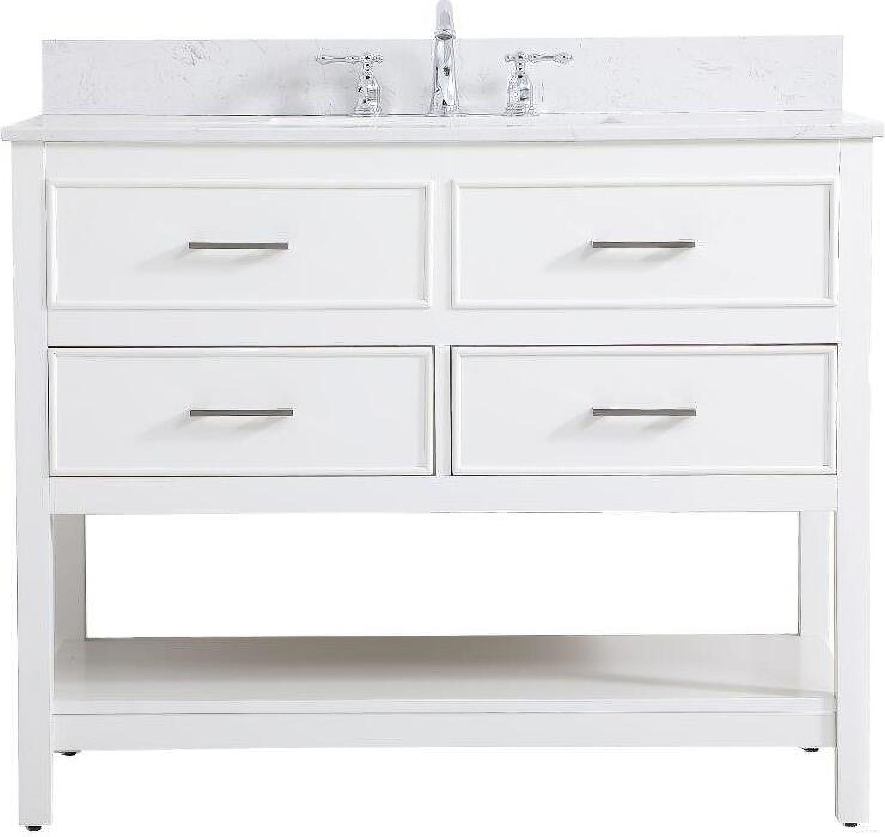 The appearance of Sinclaire 42 Inch Single Bathroom Vanity In White With Backsplash designed by Elegant Lighting in the traditional interior design. This white piece of furniture  was selected by 1StopBedrooms from Sinclaire Collection to add a touch of cosiness and style into your home. Sku: VF19042WH-BS. Material: MDF.