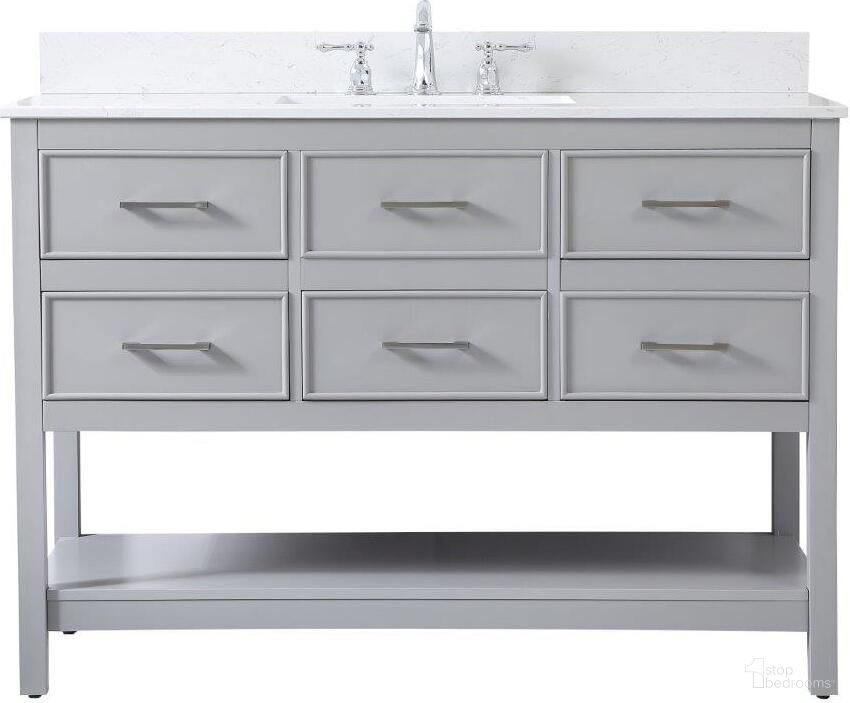 The appearance of Sinclaire 48 Inch Single Bathroom Vanity In Gray With Backsplash designed by Elegant Lighting in the traditional interior design. This gray piece of furniture was selected by 1StopBedrooms from Sinclaire Collection to add a touch of cosiness and style into your home. Sku: VF19048GR-BS. Material: MDF.