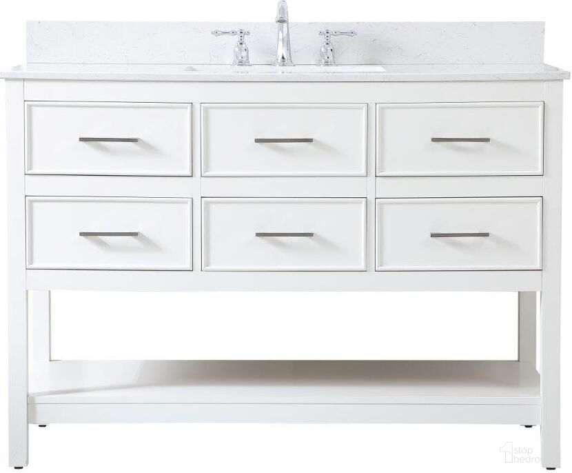 The appearance of Sinclaire 48 Inch Single Bathroom Vanity In White With Backsplash designed by Elegant Lighting in the traditional interior design. This white piece of furniture was selected by 1StopBedrooms from Sinclaire Collection to add a touch of cosiness and style into your home. Sku: VF19048WH-BS. Material: MDF.