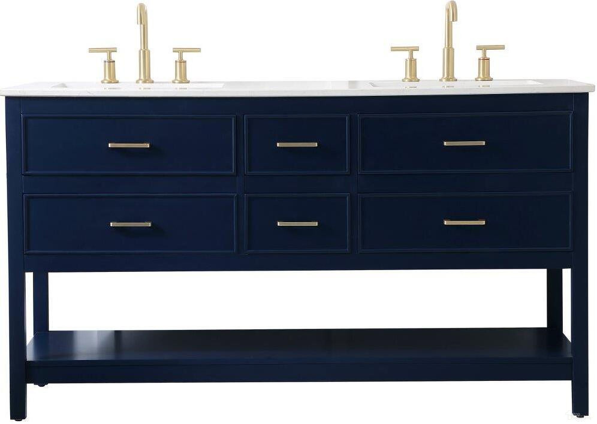 The appearance of Sinclaire 60 Inch Double Bathroom Vanity In Blue designed by Elegant Lighting in the traditional interior design. This blue piece of furniture was selected by 1StopBedrooms from Sinclaire Collection to add a touch of cosiness and style into your home. Sku: VF19060DBL. Material: MDF.