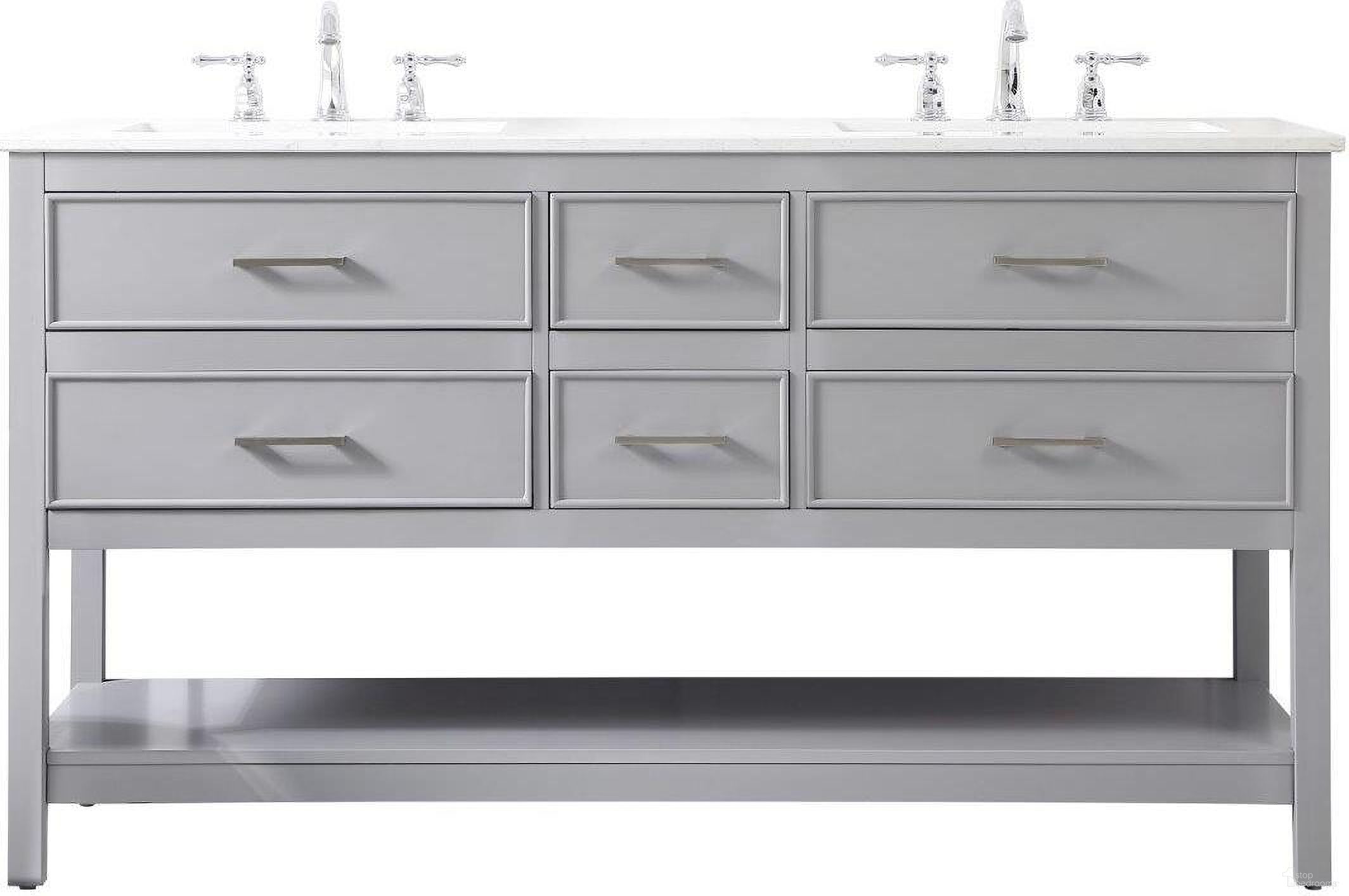 The appearance of Sinclaire 60 Inch Double Bathroom Vanity In Gray designed by Elegant Lighting in the traditional interior design. This gray piece of furniture  was selected by 1StopBedrooms from Sinclaire Collection to add a touch of cosiness and style into your home. Sku: VF19060DGR. Material: MDF.