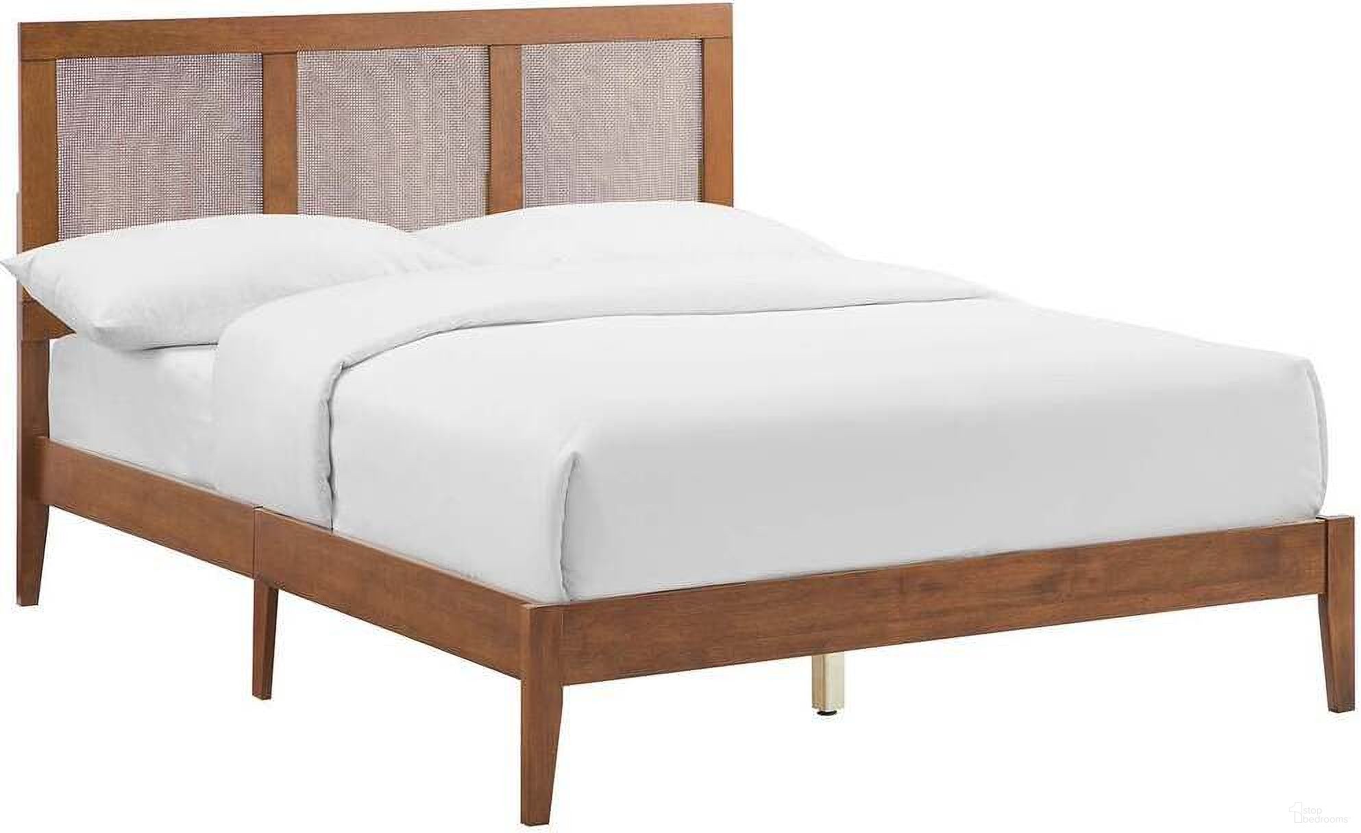 The appearance of Sirocco Rattan and Wood Full Platform Bed In Walnut designed by Modway in the modern / contemporary interior design. This walnut piece of furniture  was selected by 1StopBedrooms from Sirocco Collection to add a touch of cosiness and style into your home. Sku: MOD-7153-WAL. Bed Type: Platform Bed. Bed Size: Full. Material: Rattan.