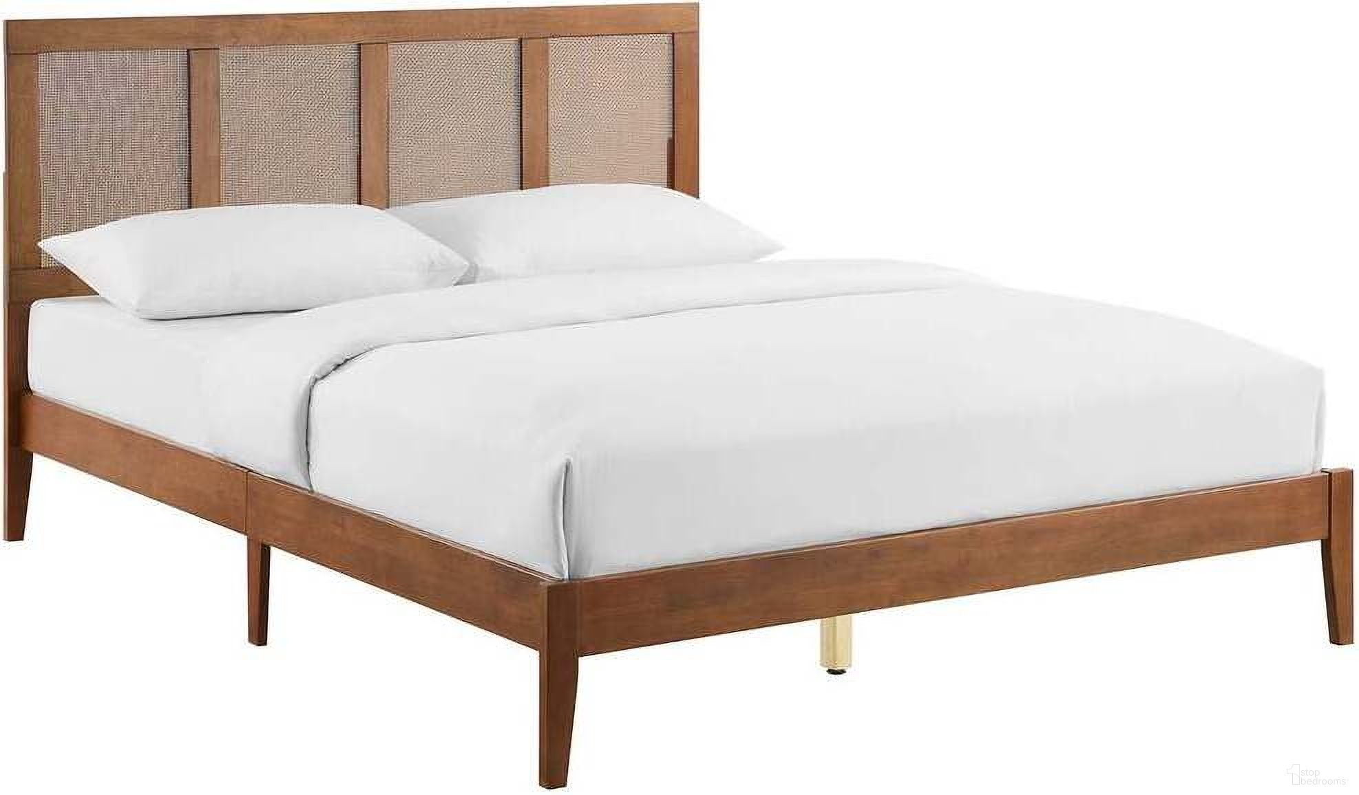 Sirocco Rattan and Wood Queen Platform Bed In Walnut