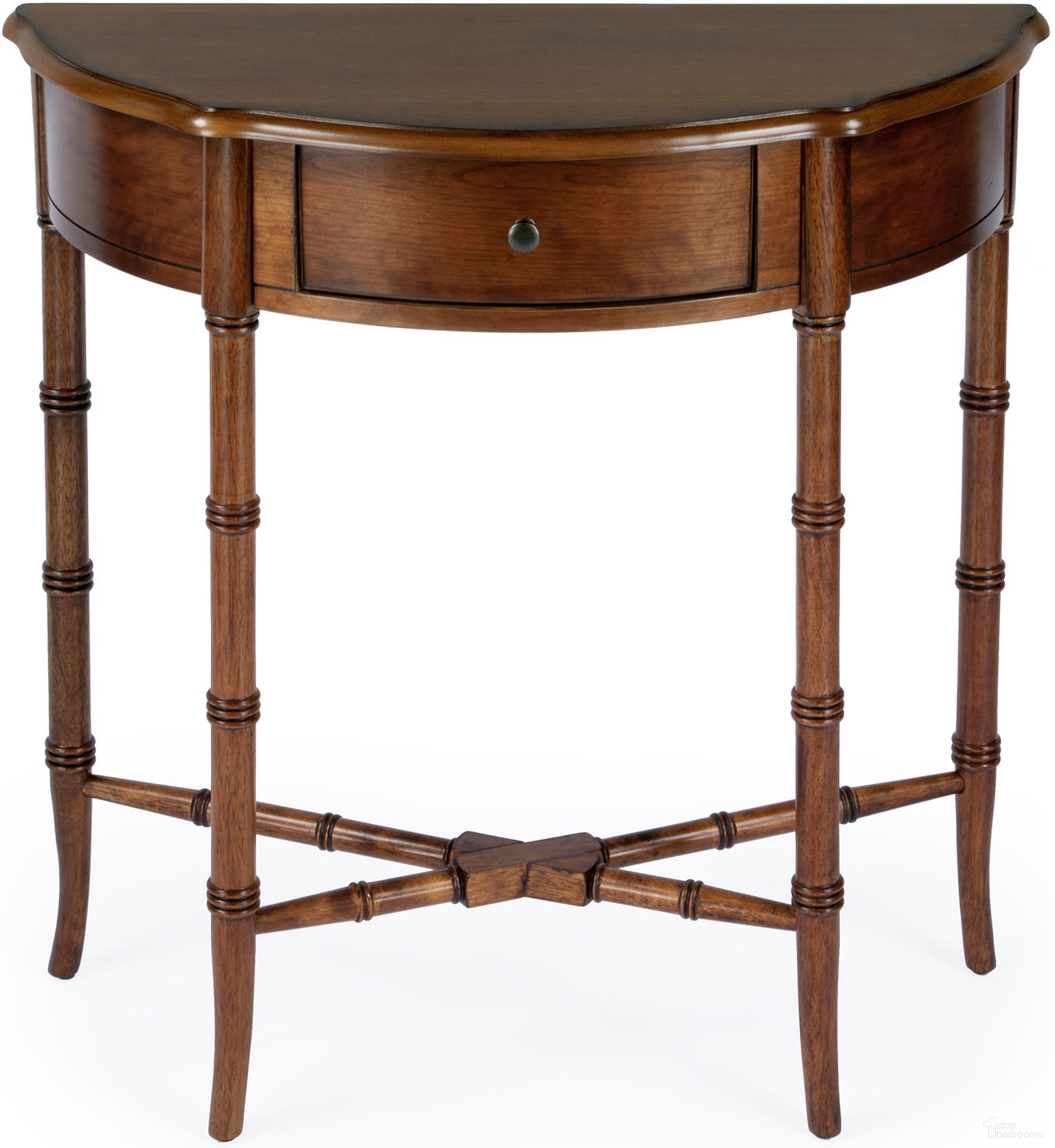 The appearance of Skilling Demilune Console Table In Brown designed by Butler Specialty Company in the traditional interior design. This brown piece of furniture was selected by 1StopBedrooms from Skilling Collection to add a touch of cosiness and style into your home. Sku: 3623101. Material: Rubberwood.