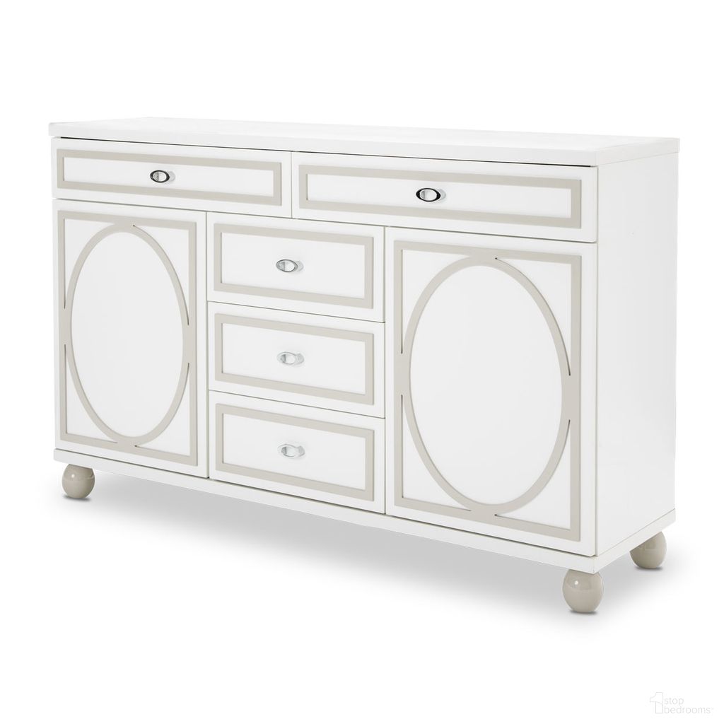 The appearance of Sky Tower Dresser In Cloud White designed by Michael Amini in the modern / contemporary interior design. This cloud white piece of furniture was selected by 1StopBedrooms from Sky Tower Collection to add a touch of cosiness and style into your home. Sku: N9025650SA-108. Material: Wood.