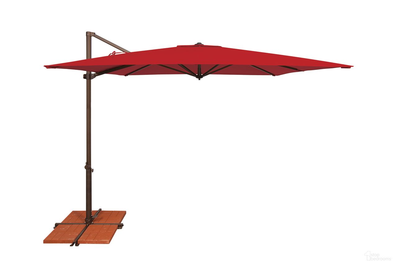 Skye 8.6' Square Umbrella with Cross Bar Stand In Jockey Red and Bronze