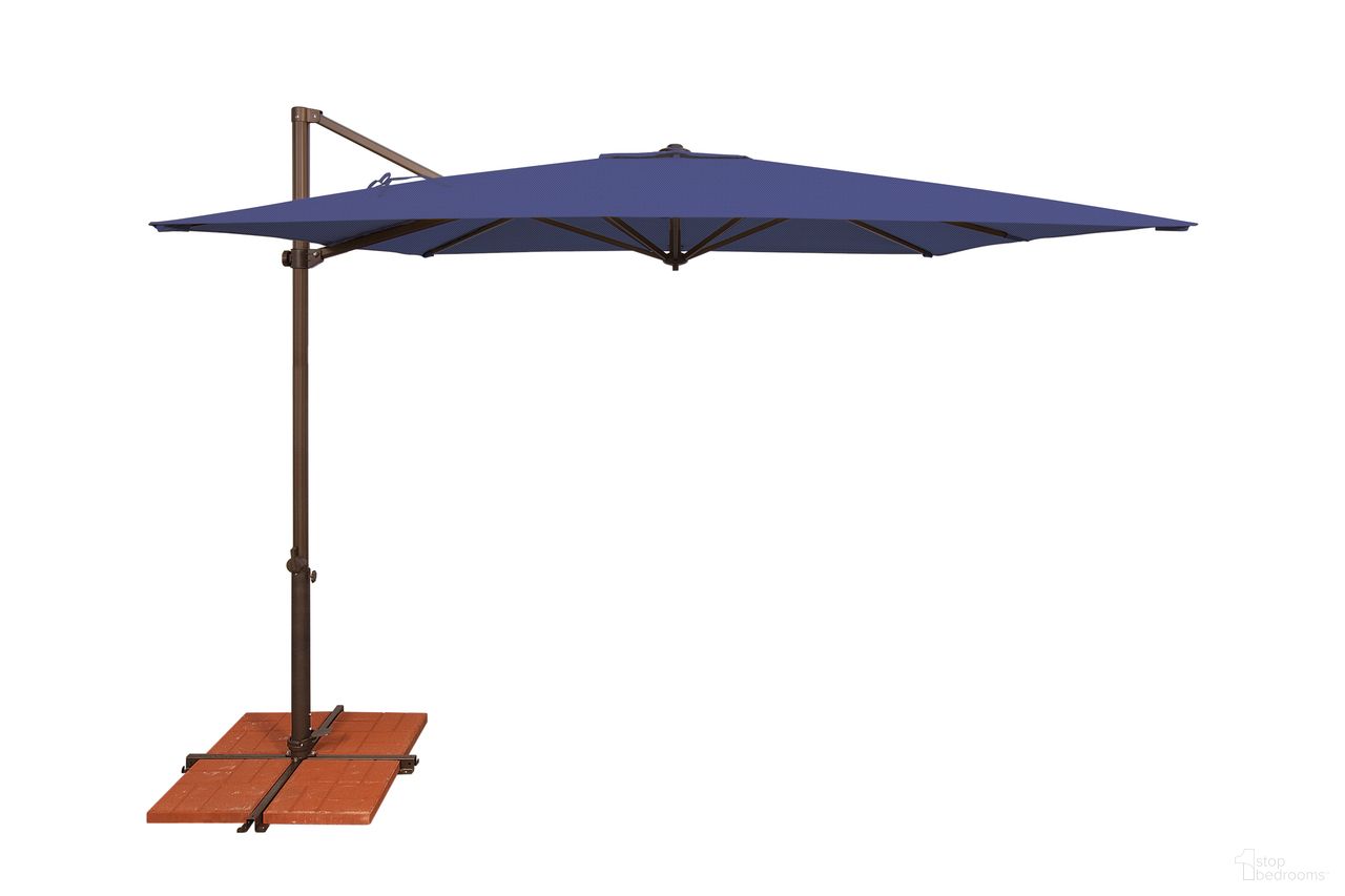 Skye 8.6' Square Umbrella with Cross Bar Stand In Sky Blue and Bronze