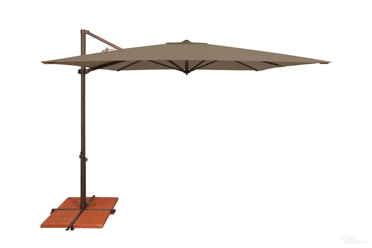 Skye 8.6' Square Umbrella with Cross Bar Stand In Taupe and Bronze