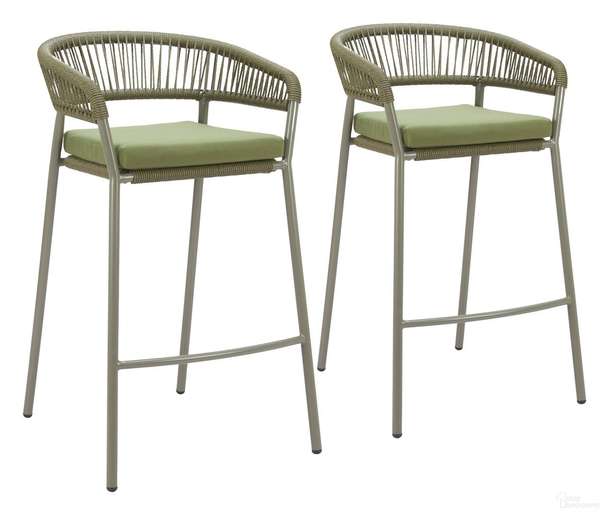 The appearance of Skye Barstool Set of 2 In Green designed by Zuo Modern in the modern / contemporary interior design. This green piece of furniture was selected by 1StopBedrooms from Skye Collection to add a touch of cosiness and style into your home. Sku: 704165. Material: Olefin.