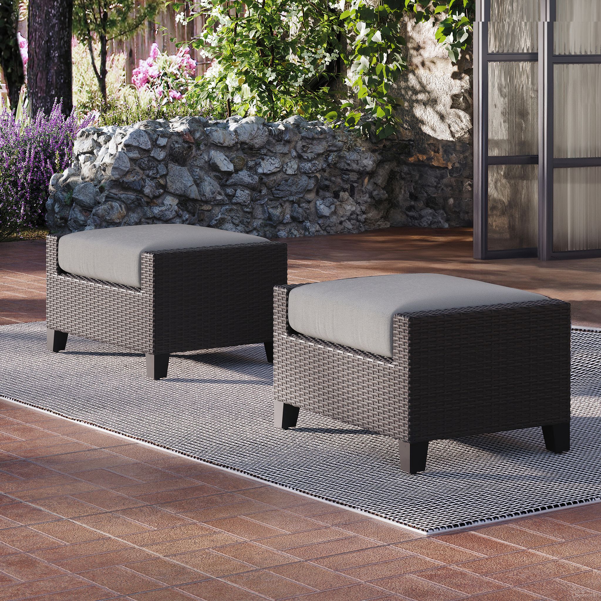 Skye Outdoor Patio Footstools Ottomans Set of 2 In Gray