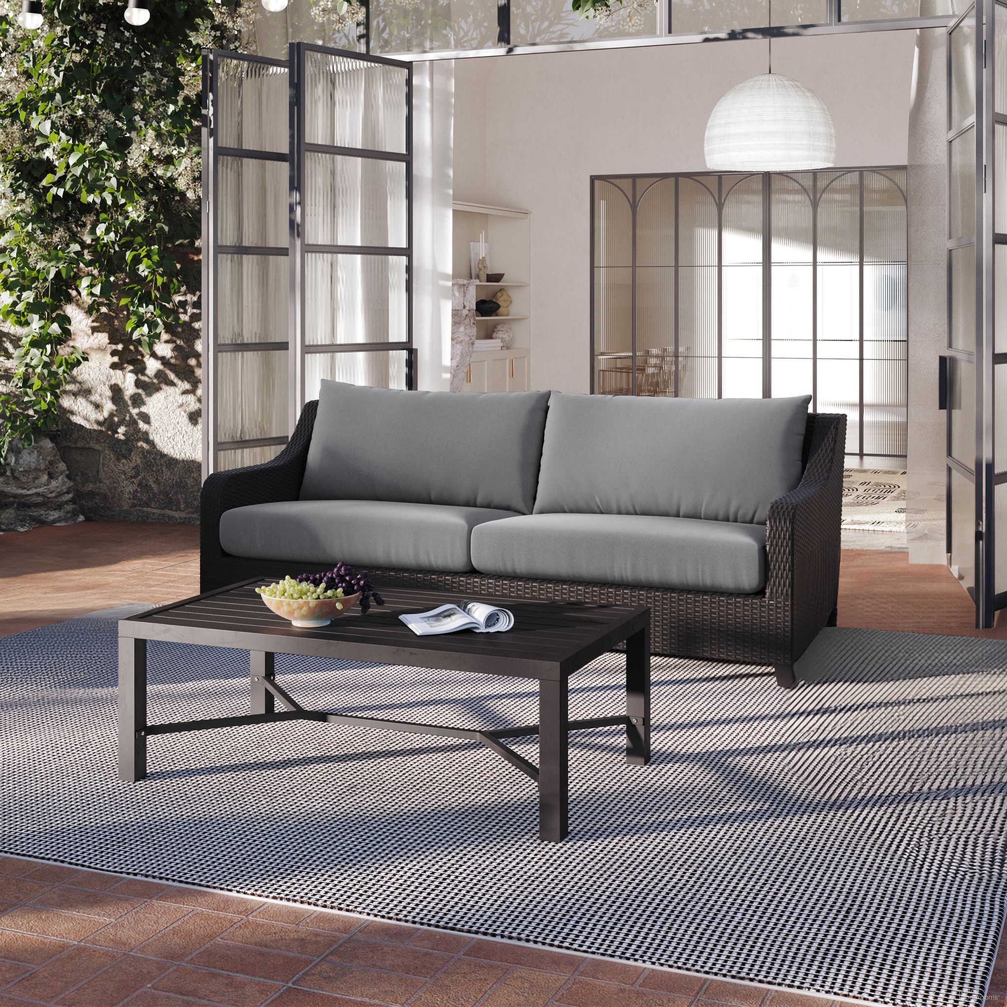The appearance of Skye Outdoor Patio Furniture 2 Piece Conversation Set In Gray designed by New Classic in the transitional interior design. This gray piece of furniture was selected by 1StopBedrooms from Skye Collection to add a touch of cosiness and style into your home. Sku: G807G-30S. Material: Wicker.