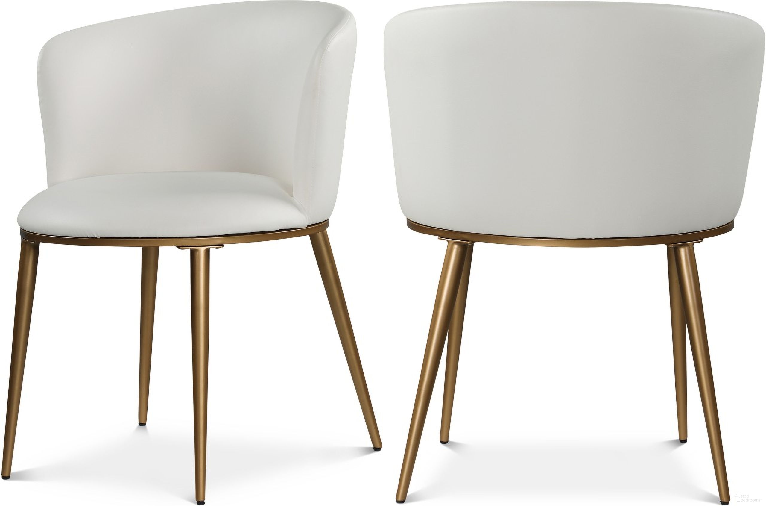The appearance of Skylar Vegan Leather Dining Chair Set of 2 In White/Brushed Gold designed by Meridian in the modern / contemporary interior design. This white piece of furniture  was selected by 1StopBedrooms from Skylar Collection to add a touch of cosiness and style into your home. Sku: 965White-C. Material: Wood. Chair Type: Side Chair.