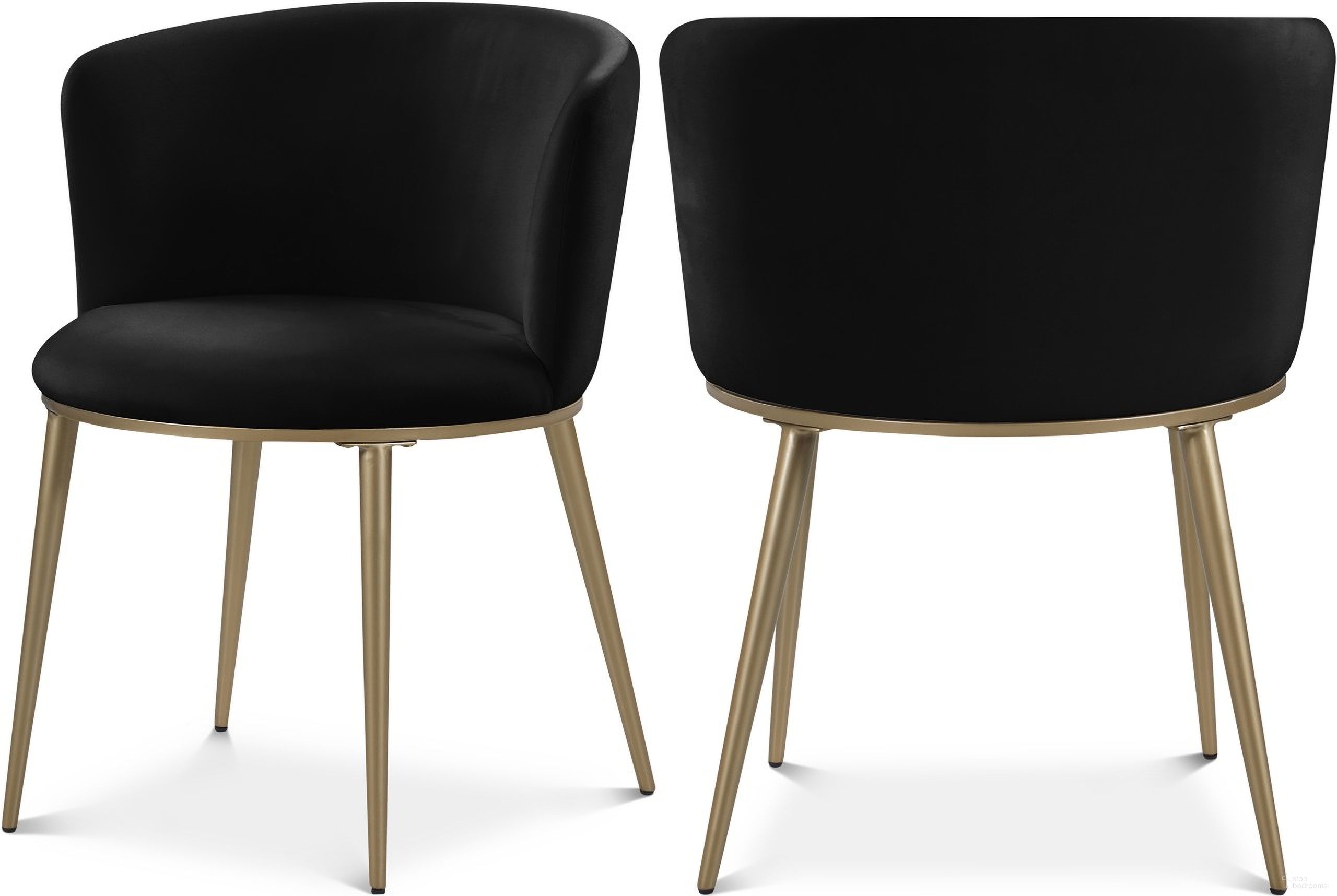 The appearance of Skylar Velvet Dining Chair Set of 2 In Black/Brushed Gold designed by Meridian in the modern / contemporary interior design. This black piece of furniture was selected by 1StopBedrooms from Skylar Collection to add a touch of cosiness and style into your home. Sku: 965Black-C. Material: Velvet. Chair Type: Side Chair.