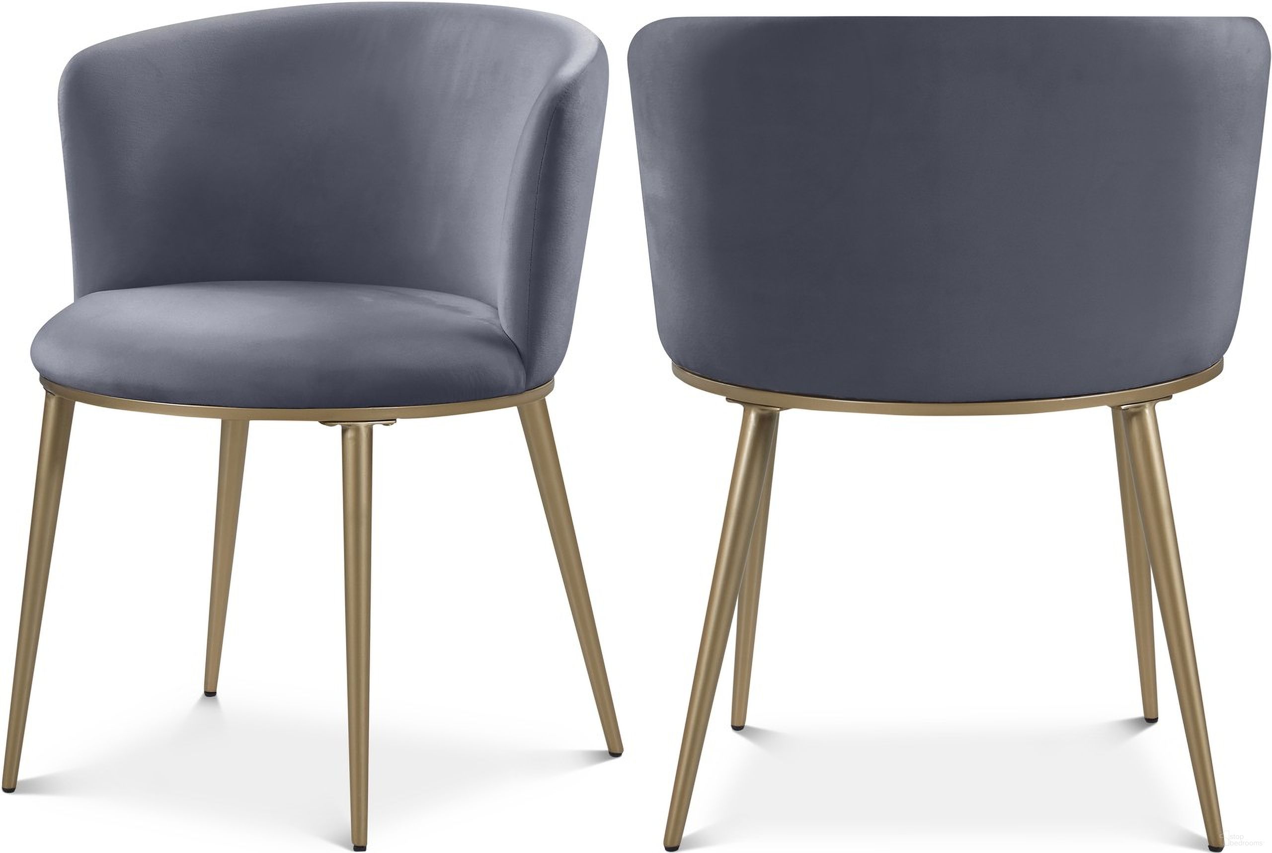 The appearance of Skylar Velvet Dining Chair Set of 2 In Grey/Brushed Gold designed by Meridian in the modern / contemporary interior design. This grey piece of furniture was selected by 1StopBedrooms from Skylar Collection to add a touch of cosiness and style into your home. Sku: 965Grey-C. Material: Velvet. Chair Type: Side Chair.