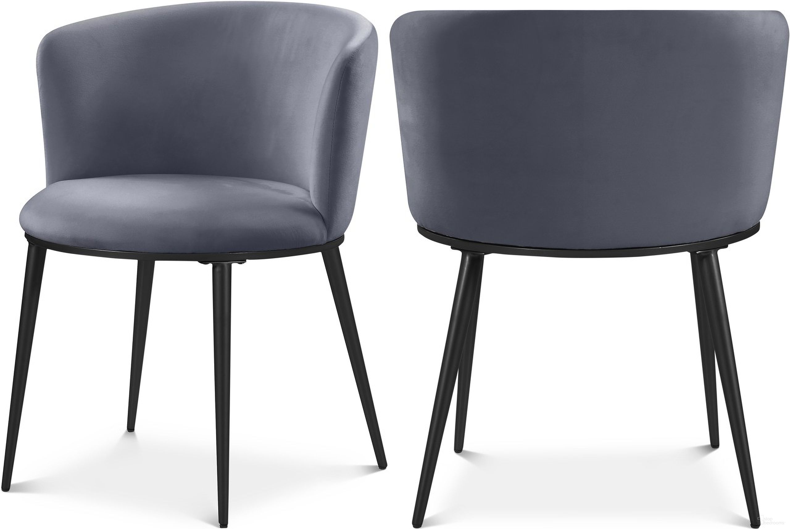 The appearance of Skylar Velvet Dining Chair Set of 2 In Grey/Matte Black designed by Meridian in the modern / contemporary interior design. This grey piece of furniture was selected by 1StopBedrooms from Skylar Collection to add a touch of cosiness and style into your home. Sku: 966Grey-C. Material: Velvet. Chair Type: Side Chair.