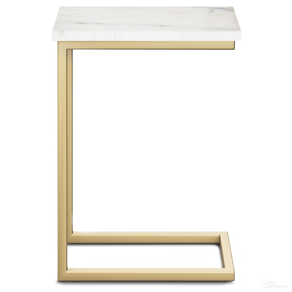 Skyler C Side Table with Genuine Marble Top In White and Gold