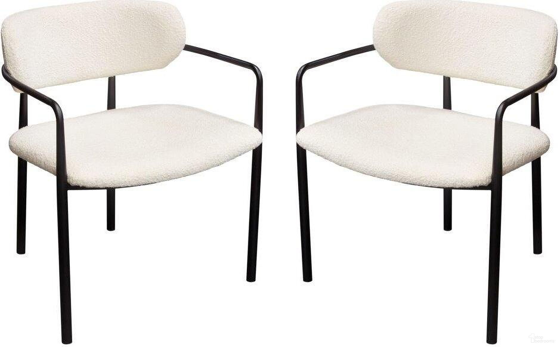 The appearance of Skyler Dining Chairs Set of 2 In Ivory Boucle Fabric With Black Metal Frame designed by Diamond Sofa in the modern / contemporary interior design. This ivory piece of furniture  was selected by 1StopBedrooms from Skyler Collection to add a touch of cosiness and style into your home. Sku: SKYLERDCIV2PK. Material: Fabric. Chair Type: Arm Chair.