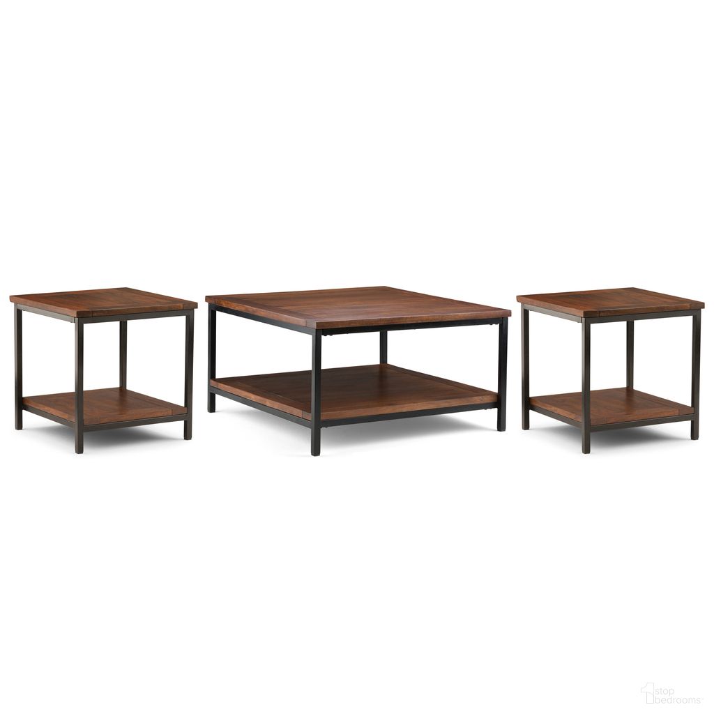 The appearance of Skyler Solid Mango 34 Inch Coffee Table with 22 Inch End Tables Set of 3 In Dark Cognac Brown designed by Simpli Home in the transitional interior design. This dark cognac brown piece of furniture  was selected by 1StopBedrooms from Skyler Collection to add a touch of cosiness and style into your home. Sku: SKLIV001DCB. Material: Mango Wood.