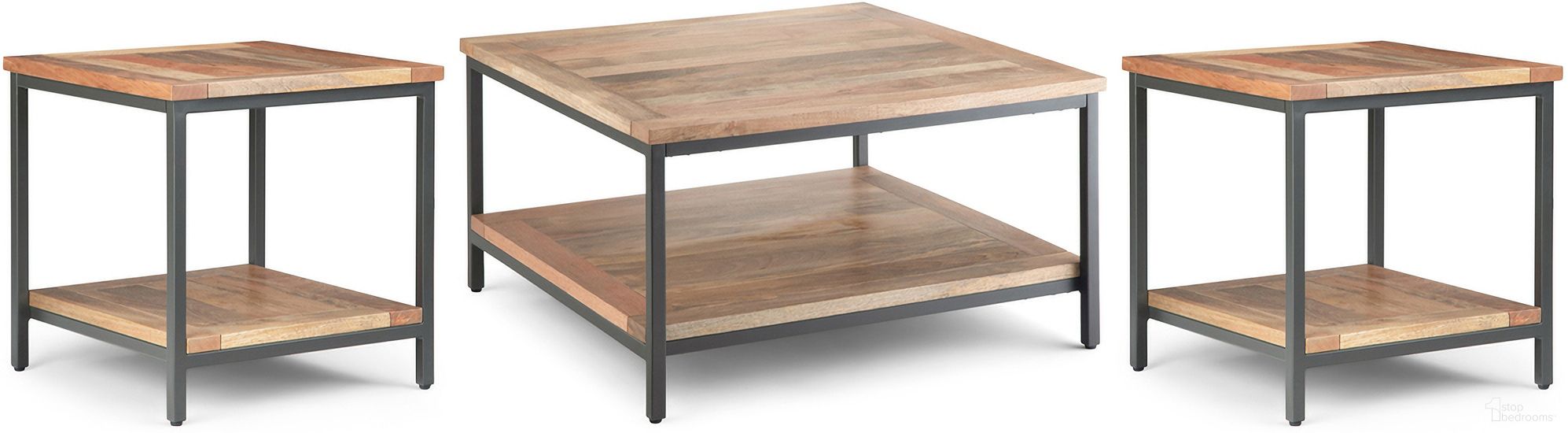 Skyler Solid Mango 34 Inch Coffee Table with 22 Inch End Tables Set of 3 In Natural