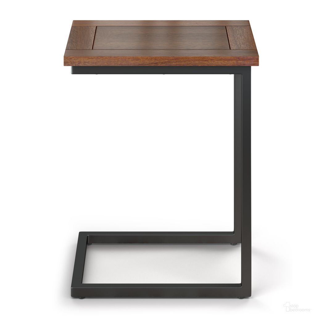 The appearance of Skyler Solid Mango and Metal Wide C Side Table In Dark Cognac Brown designed by Simpli Home in the industrial interior design. This dark cognac brown piece of furniture  was selected by 1StopBedrooms from Skyler Collection to add a touch of cosiness and style into your home. Sku: AXCSKY-10. Material: Mango Wood.