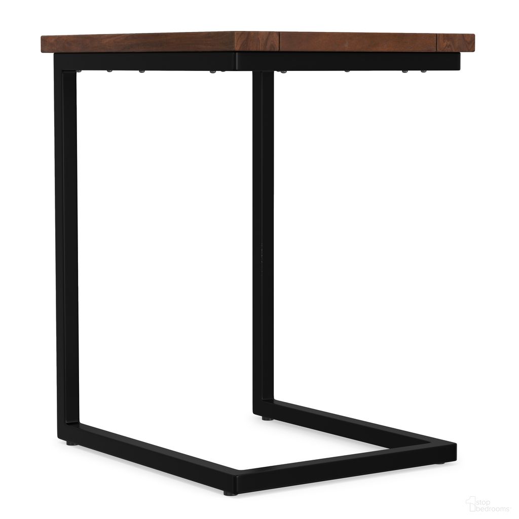 The appearance of Skyler Solid Mango and Metal Wide C Side Table In Walnut Brown and Black designed by Simpli Home in the industrial interior design. This walnut brown and black piece of furniture  was selected by 1StopBedrooms from Skyler Collection to add a touch of cosiness and style into your home. Sku: AXCSKY-10-WBBL. Material: Iron.