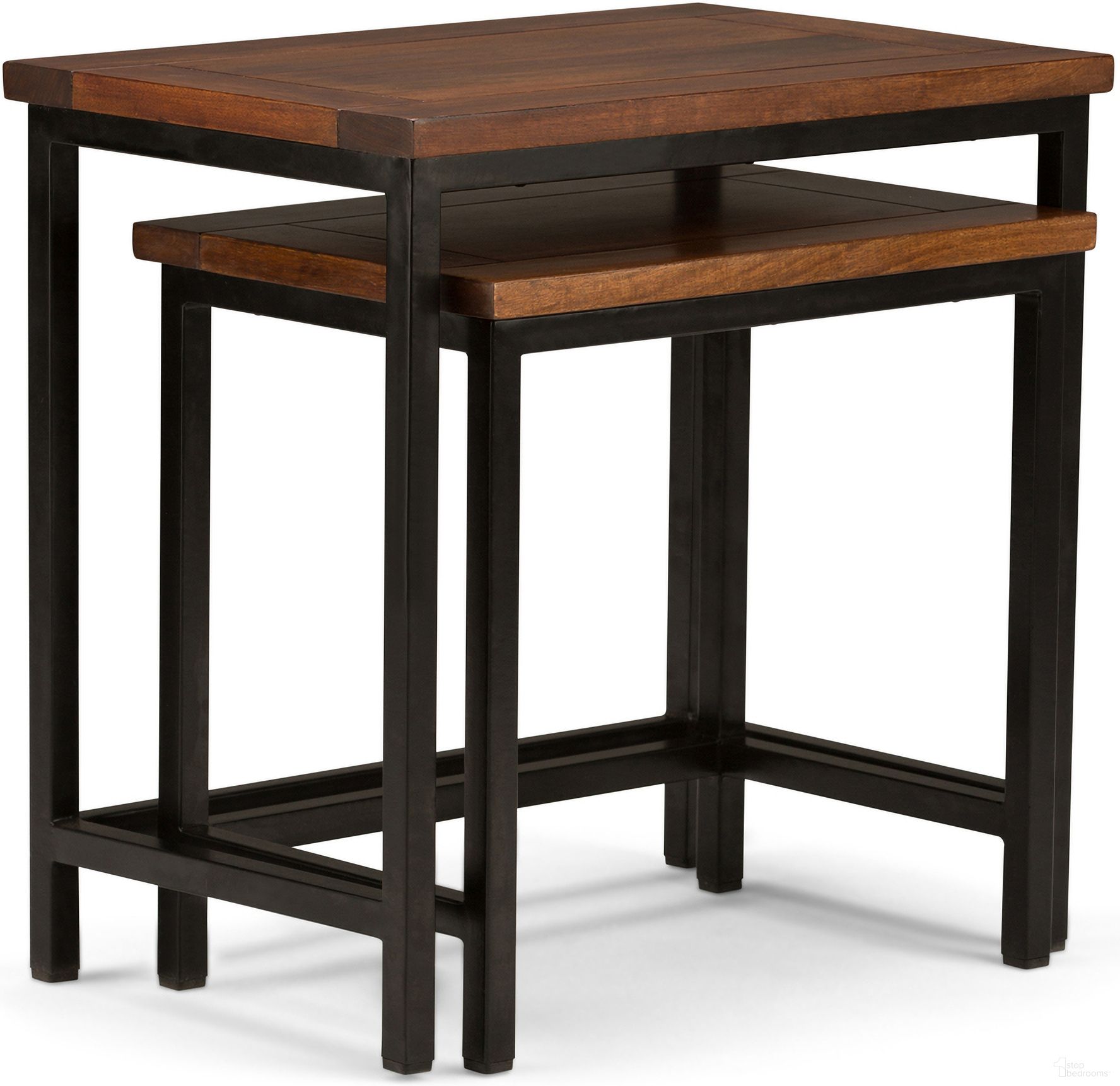The appearance of Skyler Solid Mango Wood 2-Piece Nesting Side Table In Dark Cognac Brown designed by Simpli Home in the industrial interior design. This dark cognac brown piece of furniture  was selected by 1StopBedrooms from Skyler Collection to add a touch of cosiness and style into your home. Sku: 3AXCSKY-06. Material: Mango Wood.