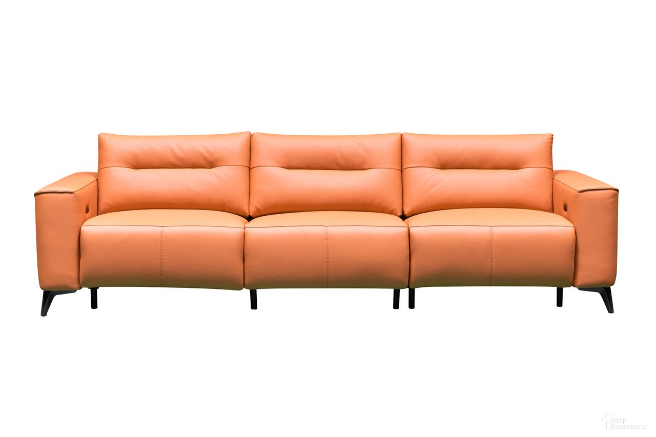 The appearance of Skyline Alessandro 3 Seater Leather Power Recliner Sofa In Orange designed by Klaussner Home Furnishings in the modern / contemporary interior design. This orange piece of furniture was selected by 1StopBedrooms from Skyline Collection to add a touch of cosiness and style into your home. Sku: SH118-L1.75RTP1;SH118-R1.75RP1. Material: Top Grain Leather.