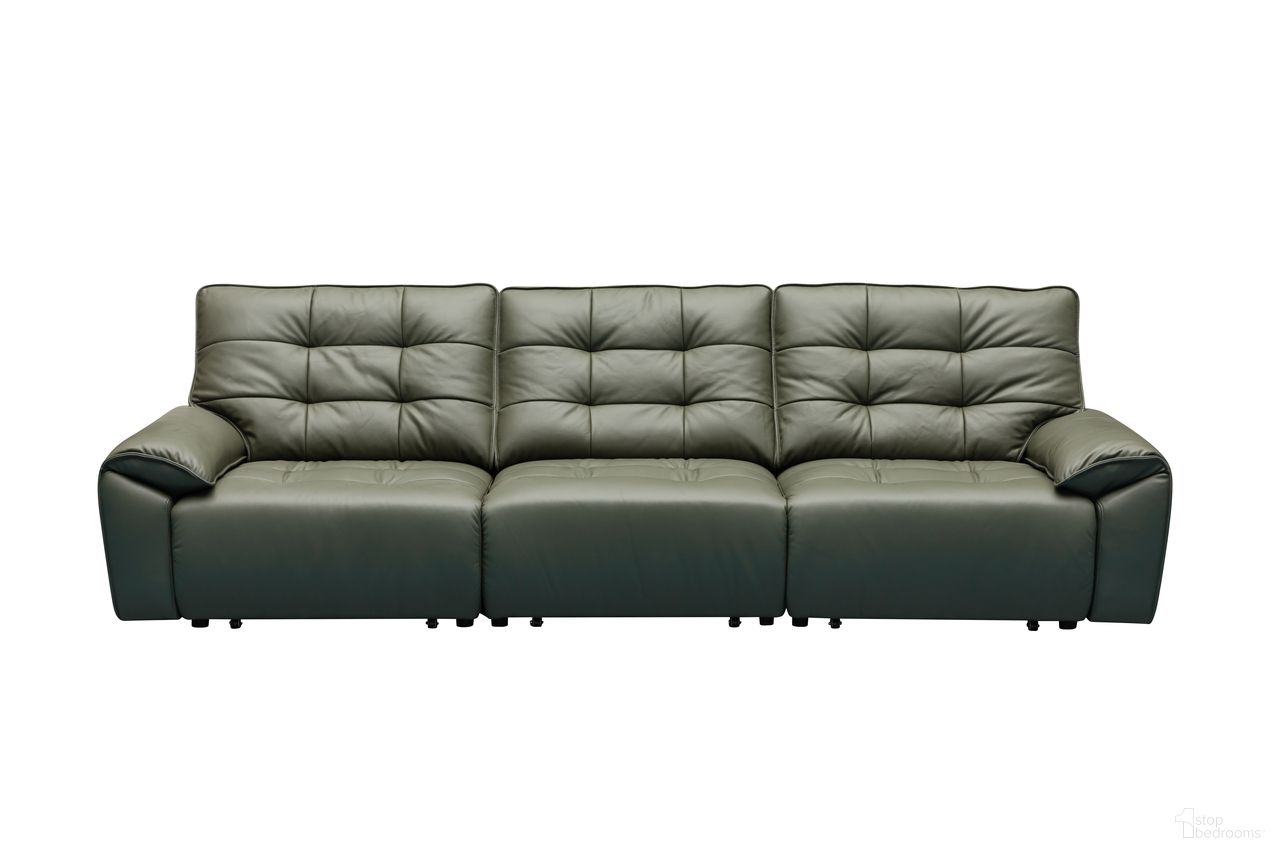 The appearance of Skyline Impulso Lounger with Power Sliding Seats In Green designed by Klaussner Home Furnishings in the modern / contemporary interior design. This green piece of furniture was selected by 1StopBedrooms from Skyline Collection to add a touch of cosiness and style into your home. Sku: S2525-L1.5E;S2525-A1.5E;S2525-R1.5E. Material: Leather.