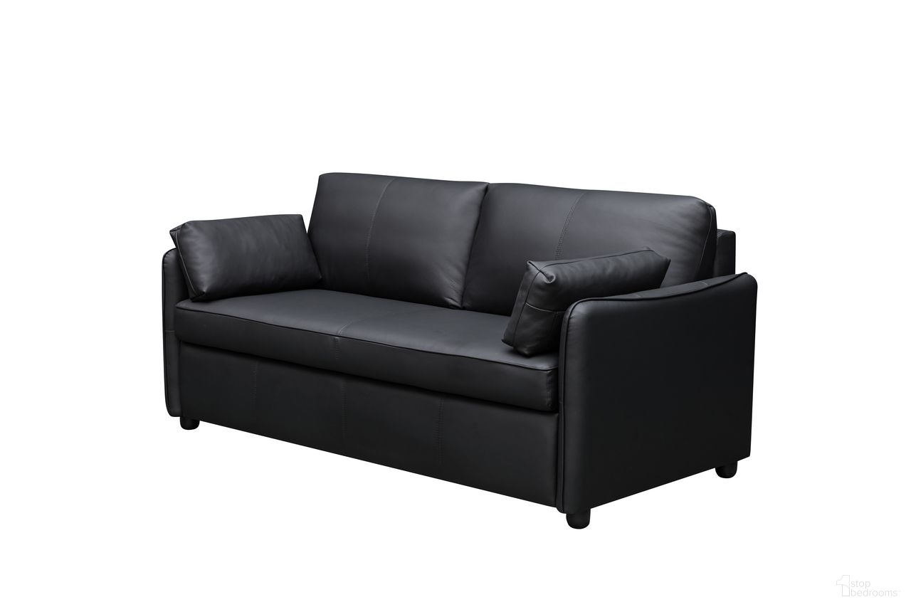 Skyline Leather Smart Queen Sleeper Sofa with Memory Foam Mattress In Black